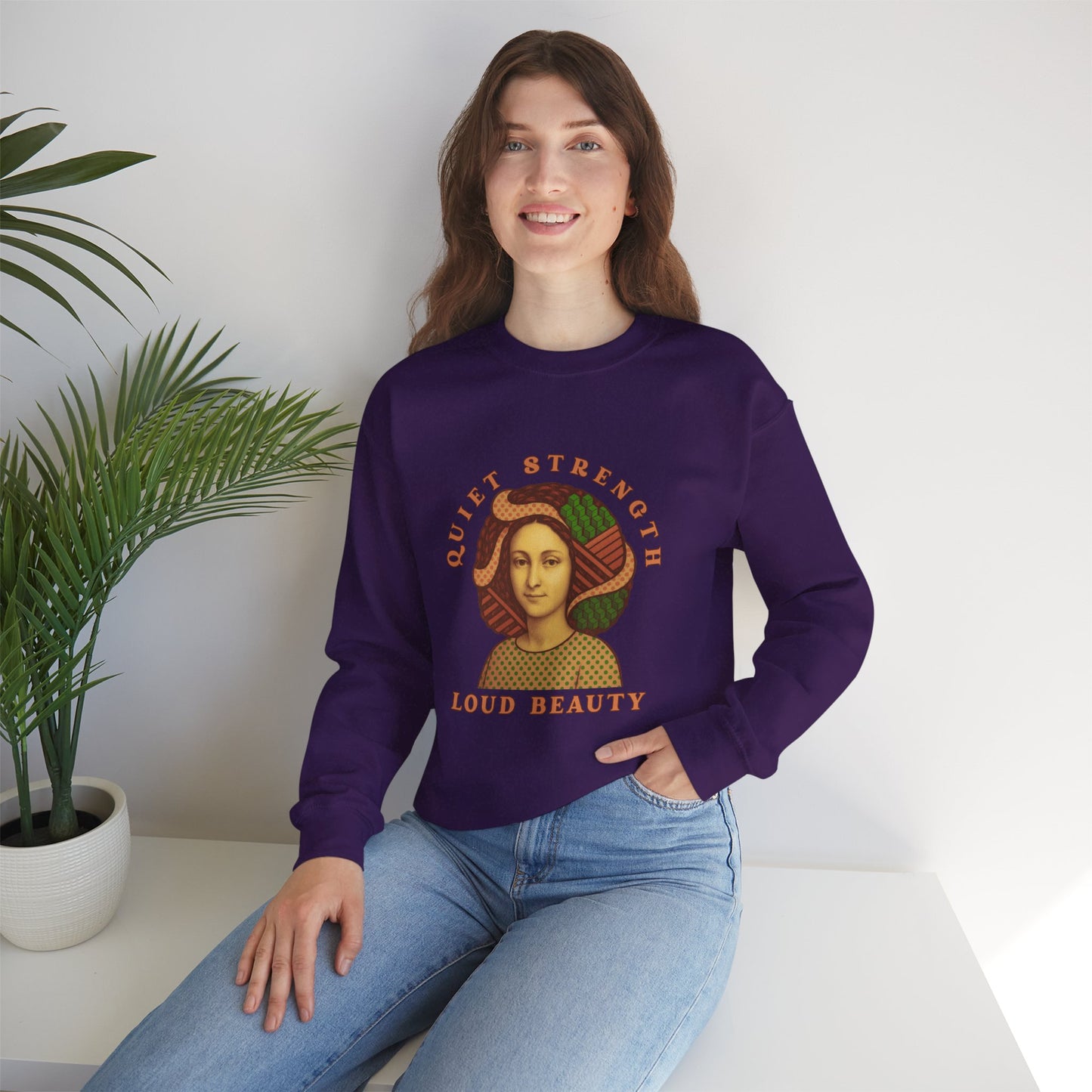 Quiet Strength Loud Beauty Graphic Sweatshirt - Retro Vintage Aesthetic Unisex Gildan 18000, Feminine Power Art Shirt, Crewneck Jumper,
