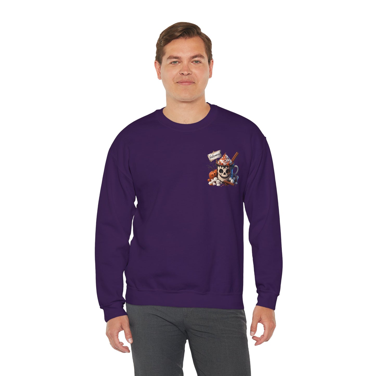 Halloween Skull Coffee Sweatshirt – Spooky Pumpkin Latte Fall Sweater – Cozy Autumn Skull Cup Pullover-Gildan 18000