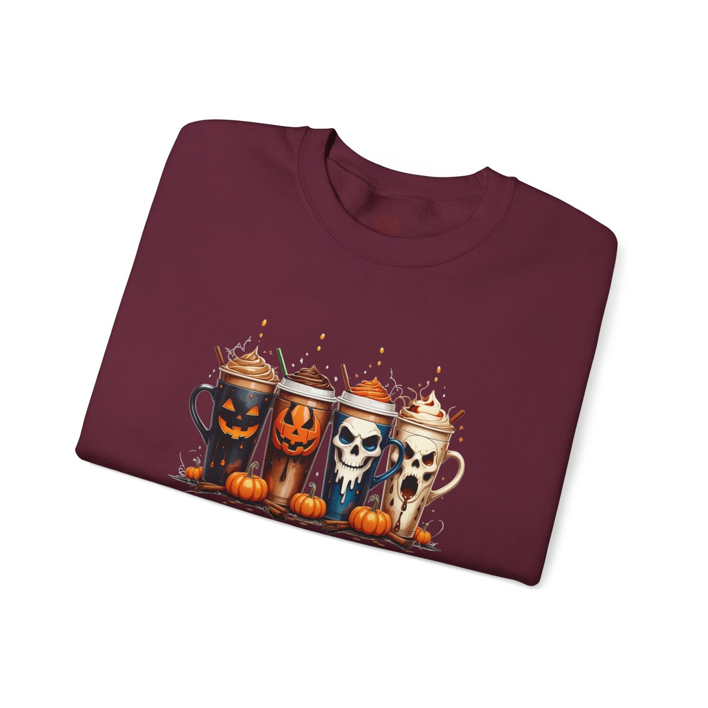 Stay Spooky Halloween Coffee Cups Sweatshirt – Unisex Gildan Heavy Blend Crewneck Pullover
