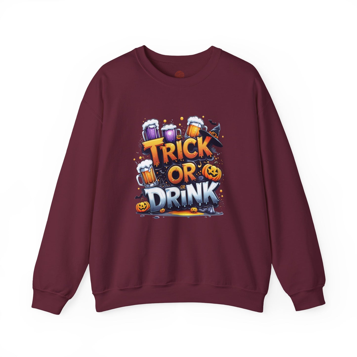 "Trick or Drink Halloween Sweatshirt – Unisex Cozy Crewneck, Spooky Season Fall Outfit, Funny Party Gift"