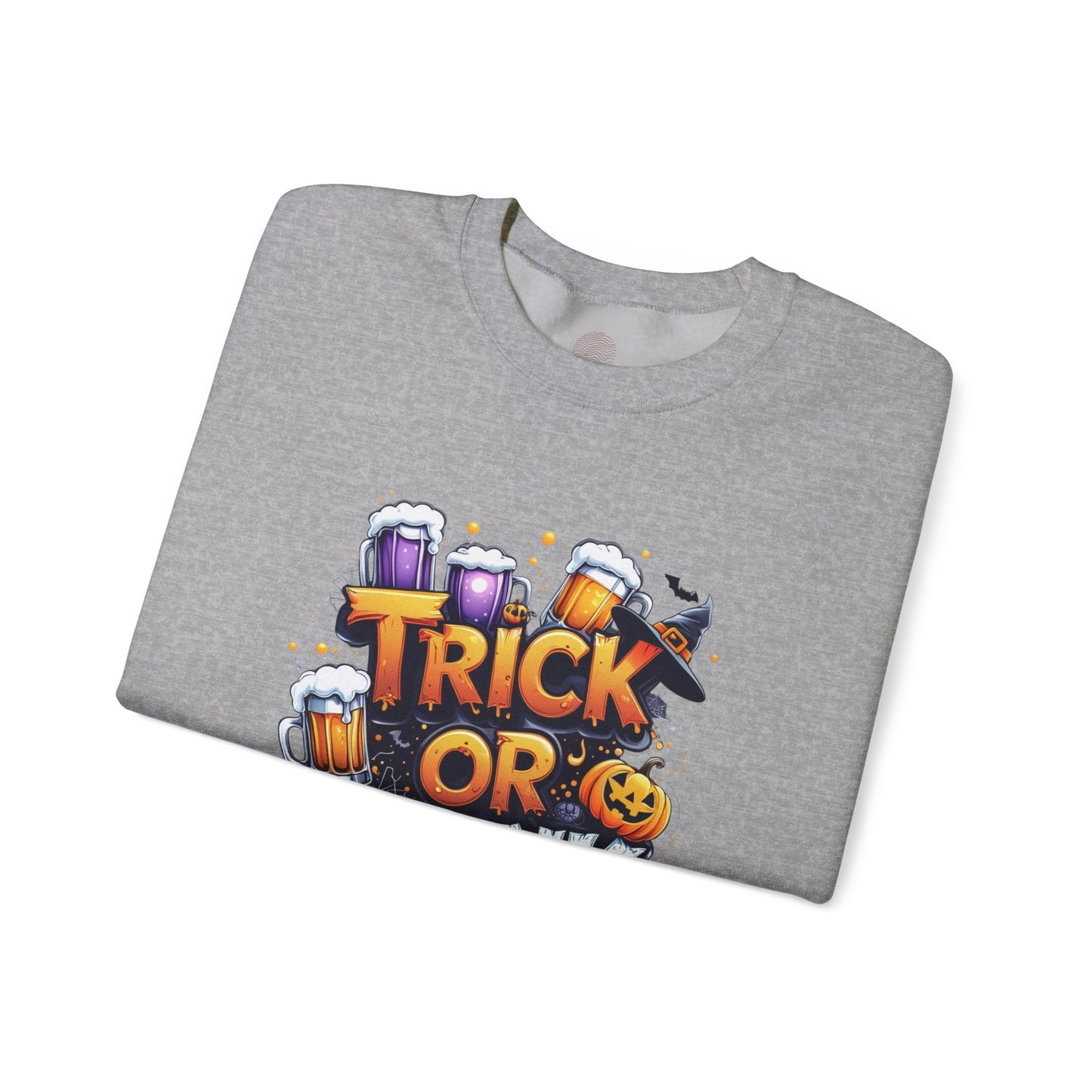"Trick or Drink Halloween Sweatshirt – Unisex Cozy Crewneck, Spooky Season Fall Outfit, Funny Party Gift"
