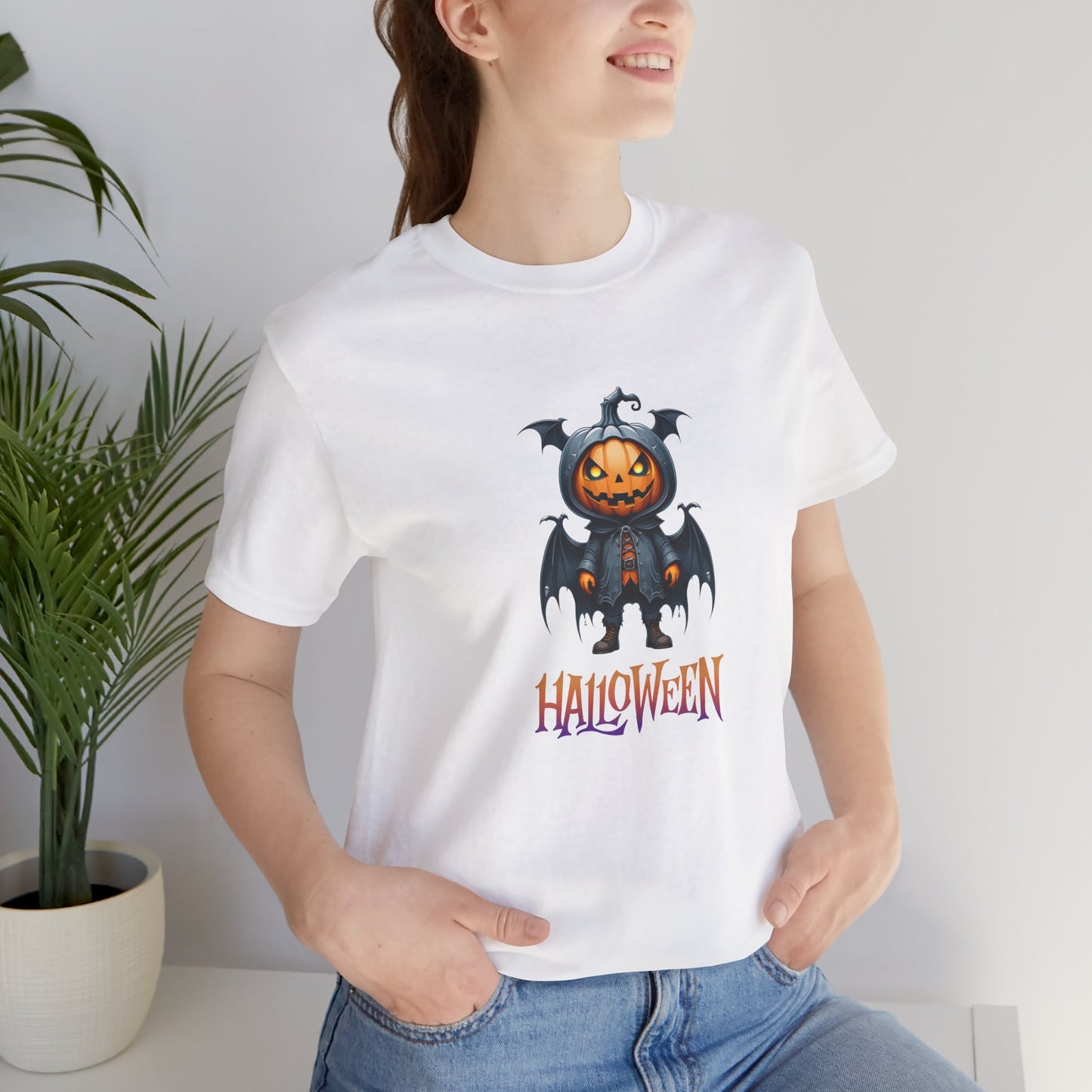 Halloween Pumpkin Bat Shirt – Spooky Jack O’Lantern Graphic Tee – Bella Canvas 3001 – Unisex Halloween T-Shirt for Women Men