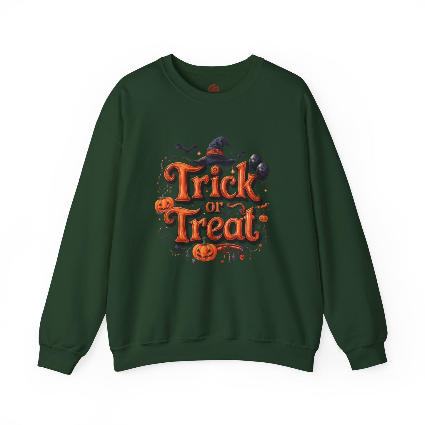Halloween “Trick or Treat” Graphic Sweatshirt – Cozy Cotton Blend, Spooky Pumpkin & Witch Hat Design