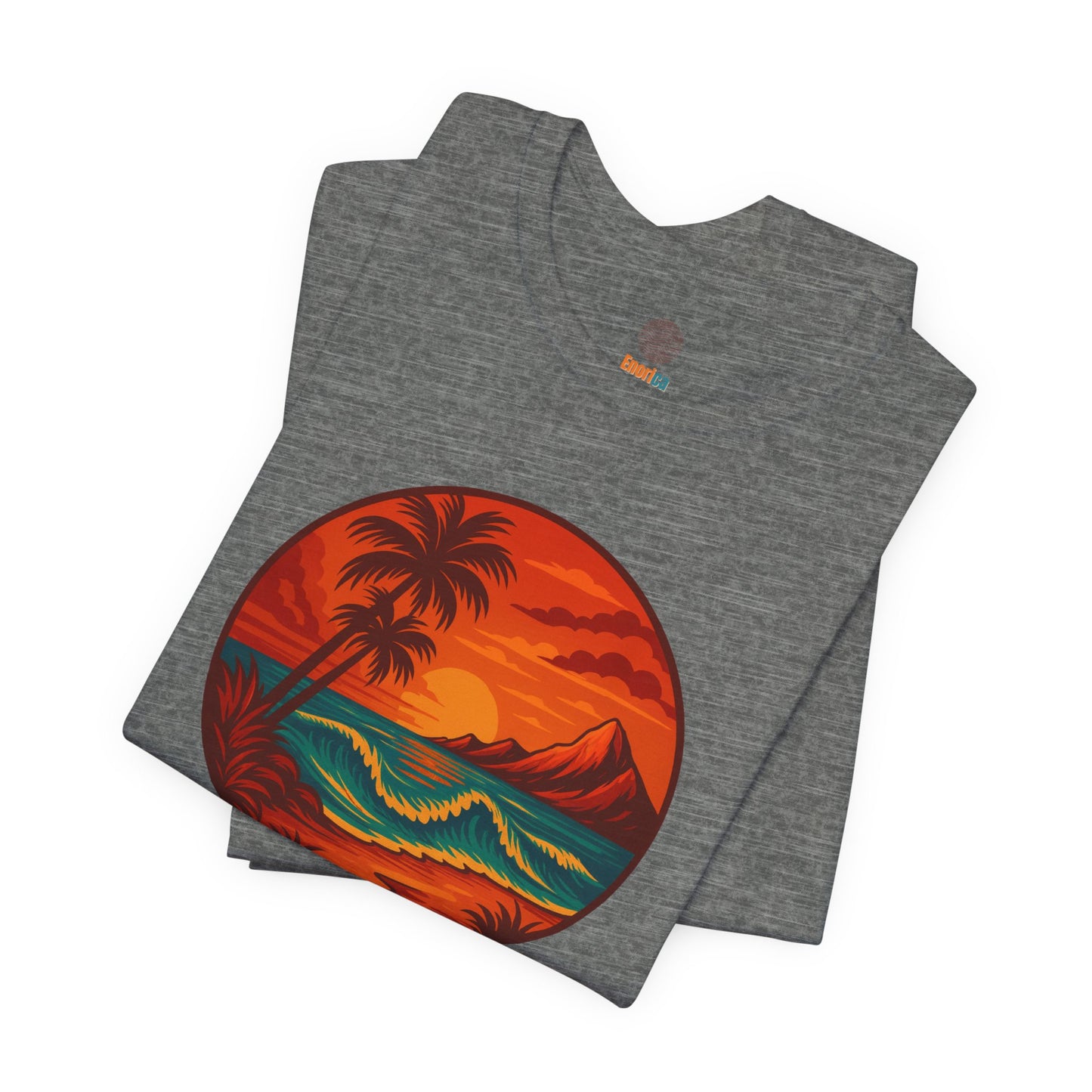 Retro Sunset Ocean Wave Graphic Tee - Live Bright Think Deep T-Shirt, Palm Tree Beach Shirt, Inspirational Typography, Unisex Bella Canvas