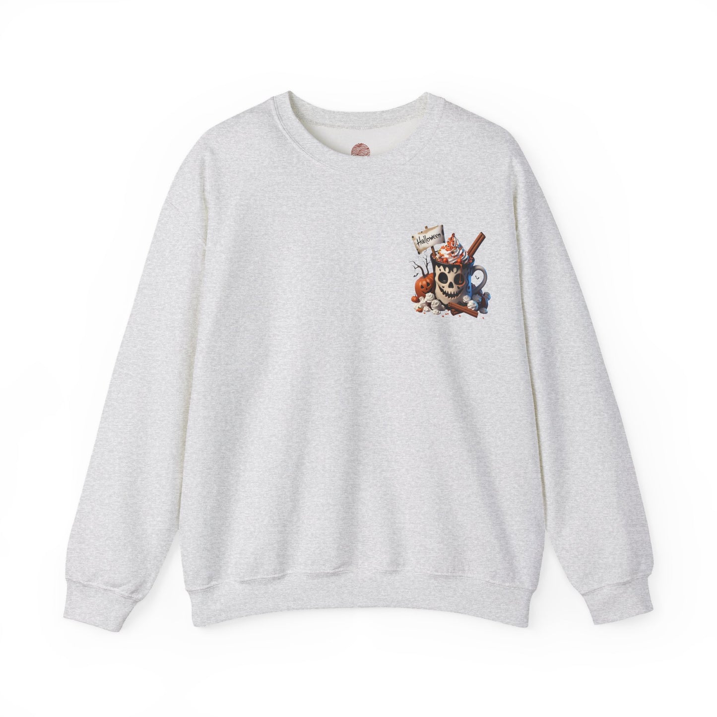 Halloween Skull Coffee Sweatshirt – Spooky Pumpkin Latte Fall Sweater – Cozy Autumn Skull Cup Pullover-Gildan 18000