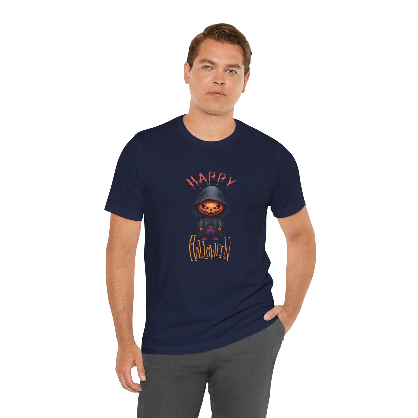 Happy Halloween Pumpkin Head Shirt – Spooky Jack O’Lantern Graphic Tee – Bella Canvas 3001 Unisex T-Shirt