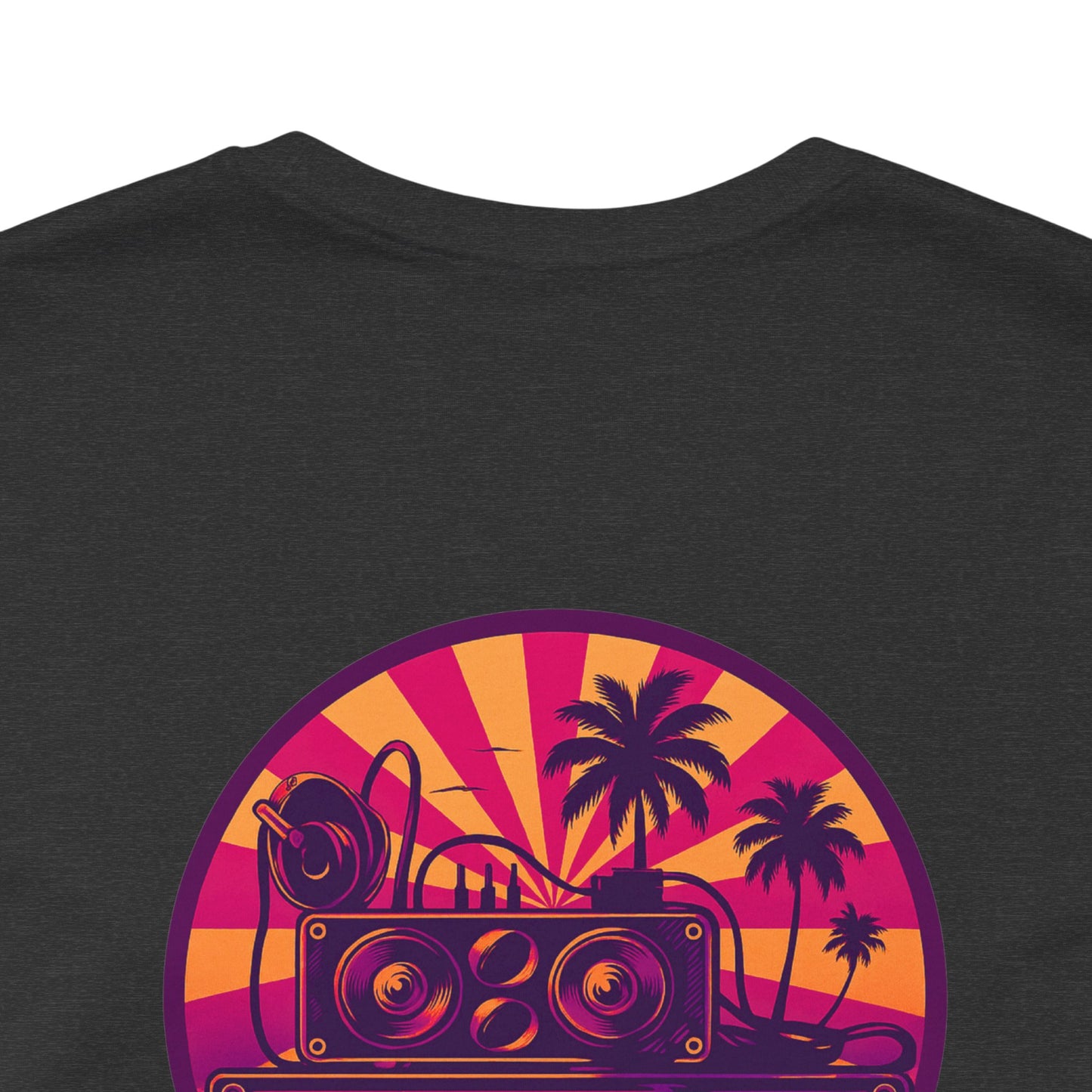 Echoes of the Past Retro Sunset T-Shirt – Bella Canvas 3001 Unisex 80s Vaporwave Graphic Tee, Vintage Music Lover Shirt