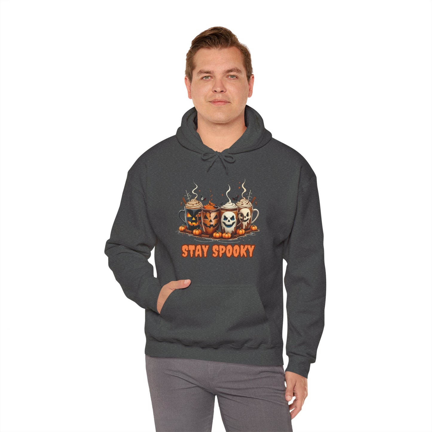 Stay Spooky Halloween Hoodie – Gildan 18500 Unisex Heavy Blend – Gothic Coffee Mug Graphic Sweatshirt
