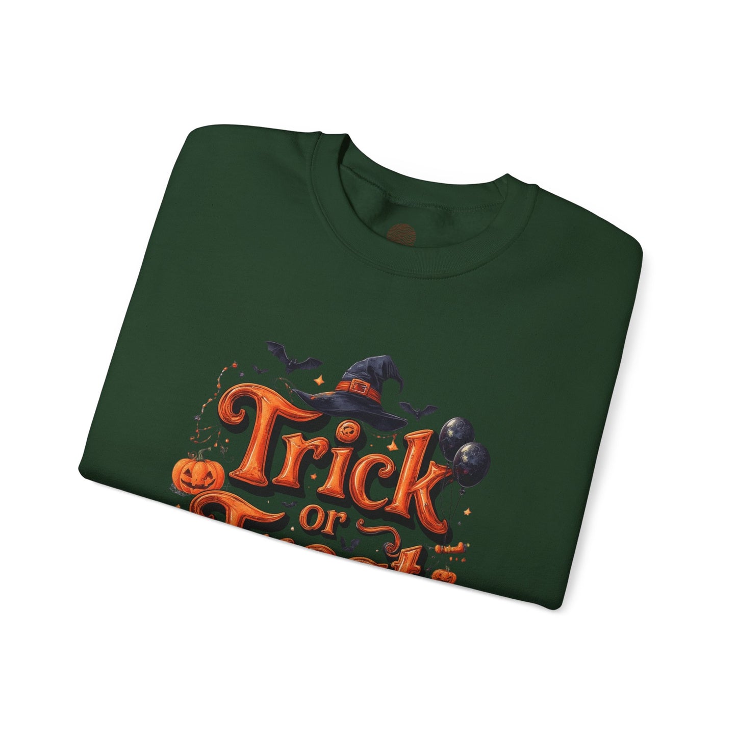 Halloween “Trick or Treat” Graphic Sweatshirt – Cozy Cotton Blend, Spooky Pumpkin & Witch Hat Design