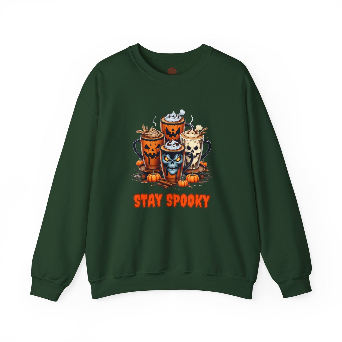 "Stay Spooky Halloween Coffee Cup Sweatshirt – Cozy Gildan Crewneck for Fall & Pumpkin Lovers"