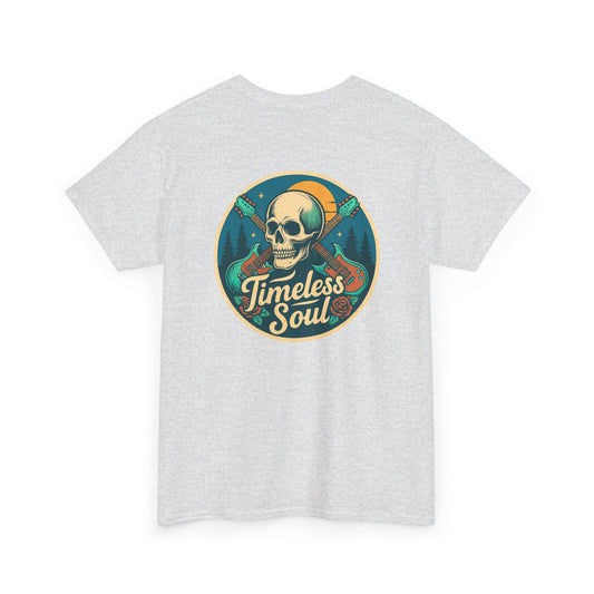 Timeless Soul Rock T-Shirt - Retro Skull and Guitars Graphic Tee, Vintage Rock & Roll Band Shirt, Gothic Music Festival Unisex Top,