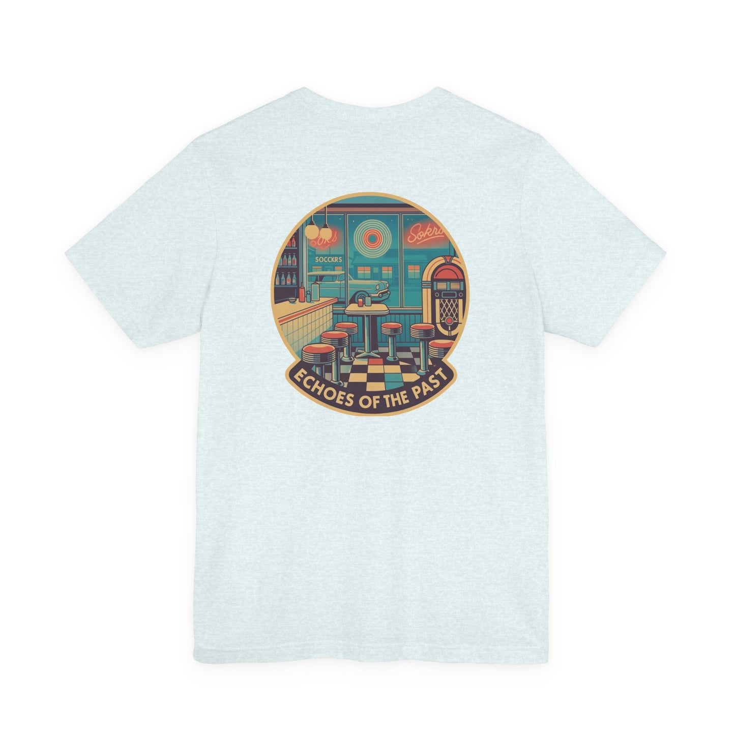 Echoes of the Past Retro Diner T-Shirt – Bella Canvas 3001 Unisex Vintage 80s Jukebox Neon Graphic Tee