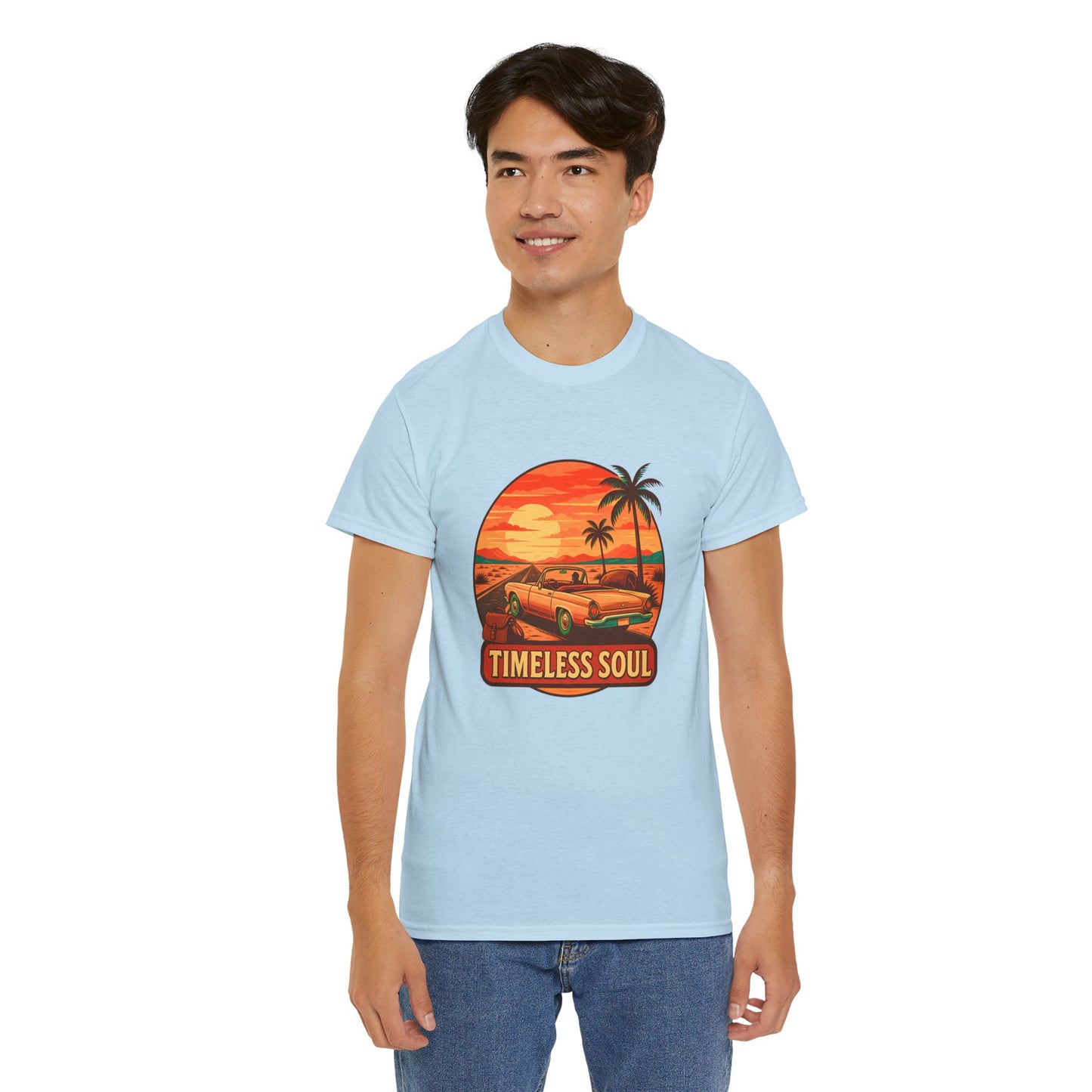 Timeless Soul Road Trip T-Shirt, Retro Sunset Unisex Tee, Vintage Palm Tree Graphic Shirt