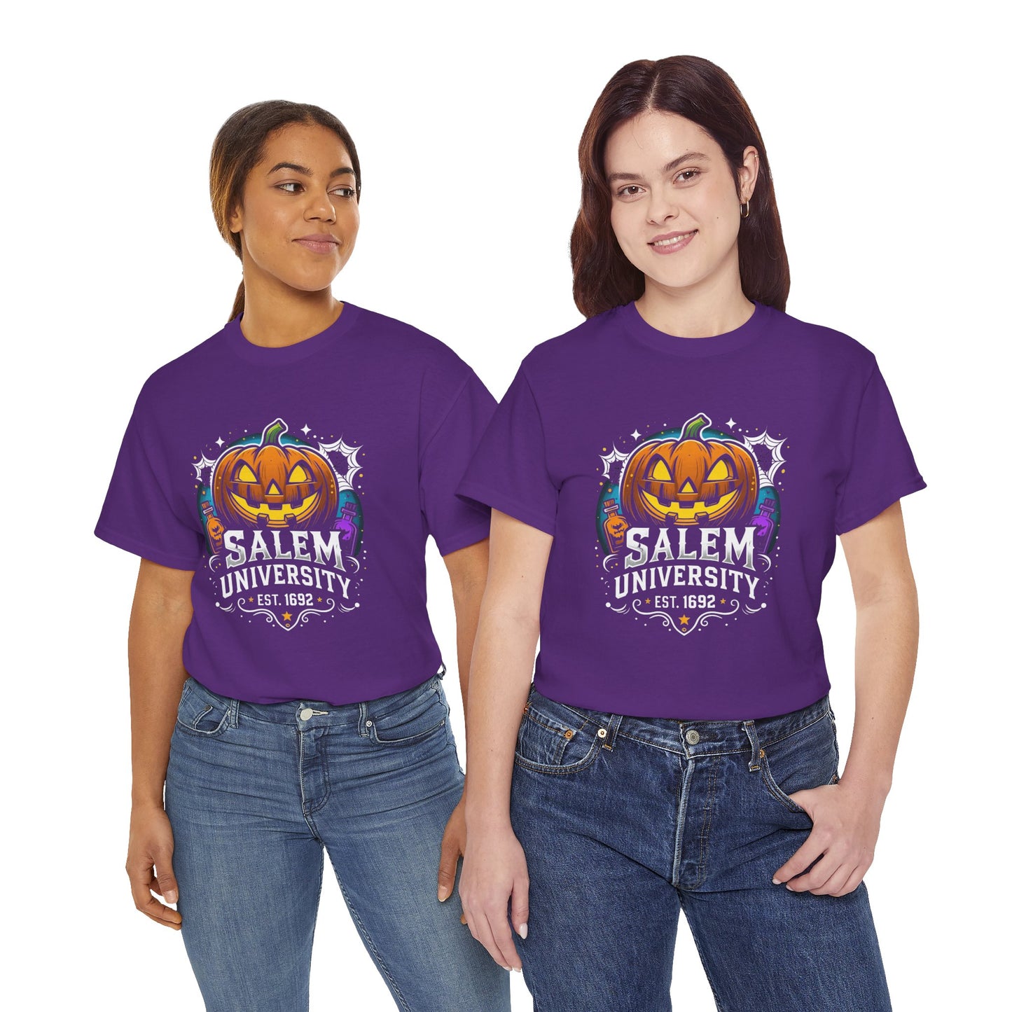 Salem University Halloween Shirt | Funny Witch Pumpkin Graphic Tee | Spooky Witchcraft Unisex T-Shirt | Vintage Halloween Party Top