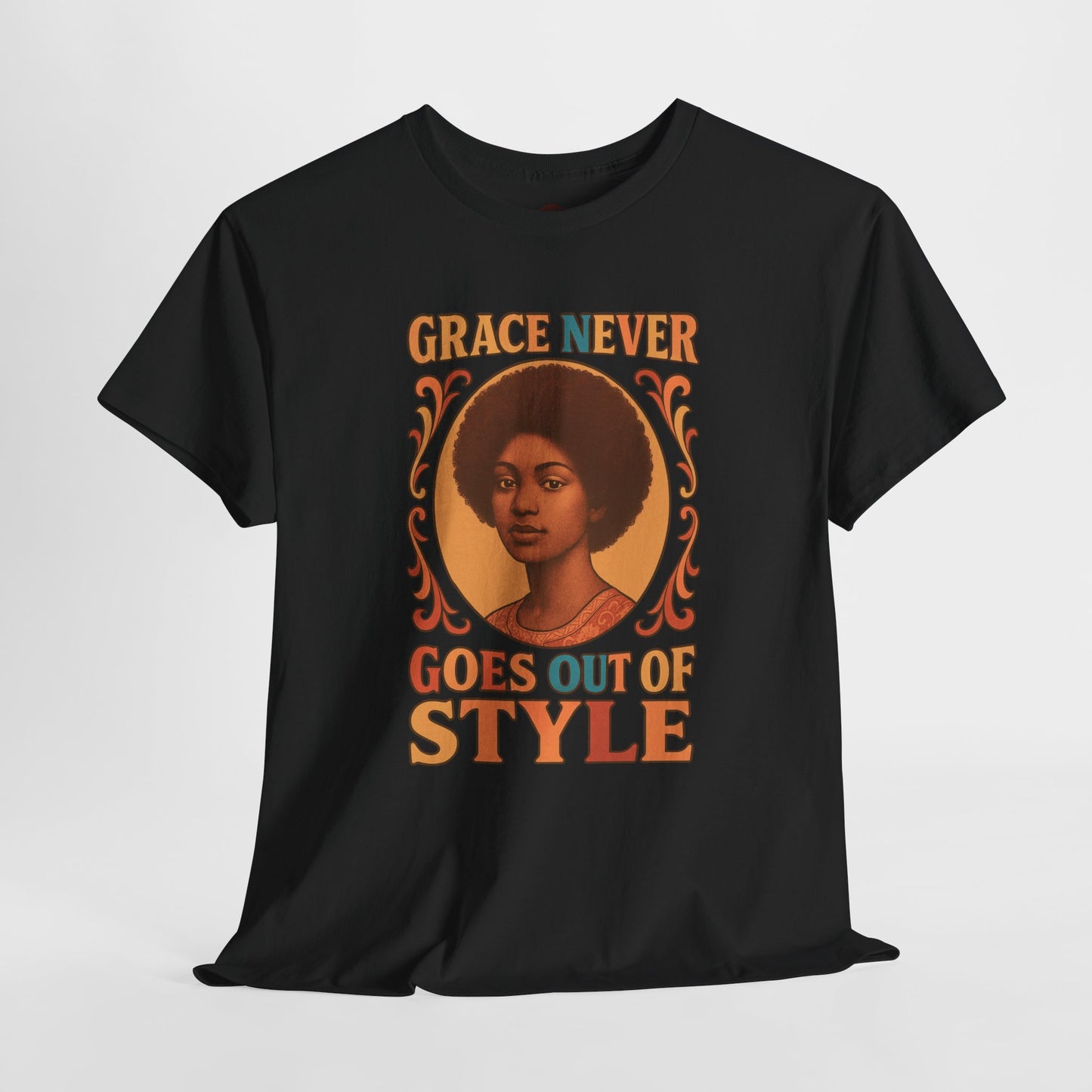 Grace Never Goes Out of Style Gildan 5000 Shirt - Retro Afro Woman Graphic Tee, Vintage 70s Aesthetic T-Shirt, Quote Top