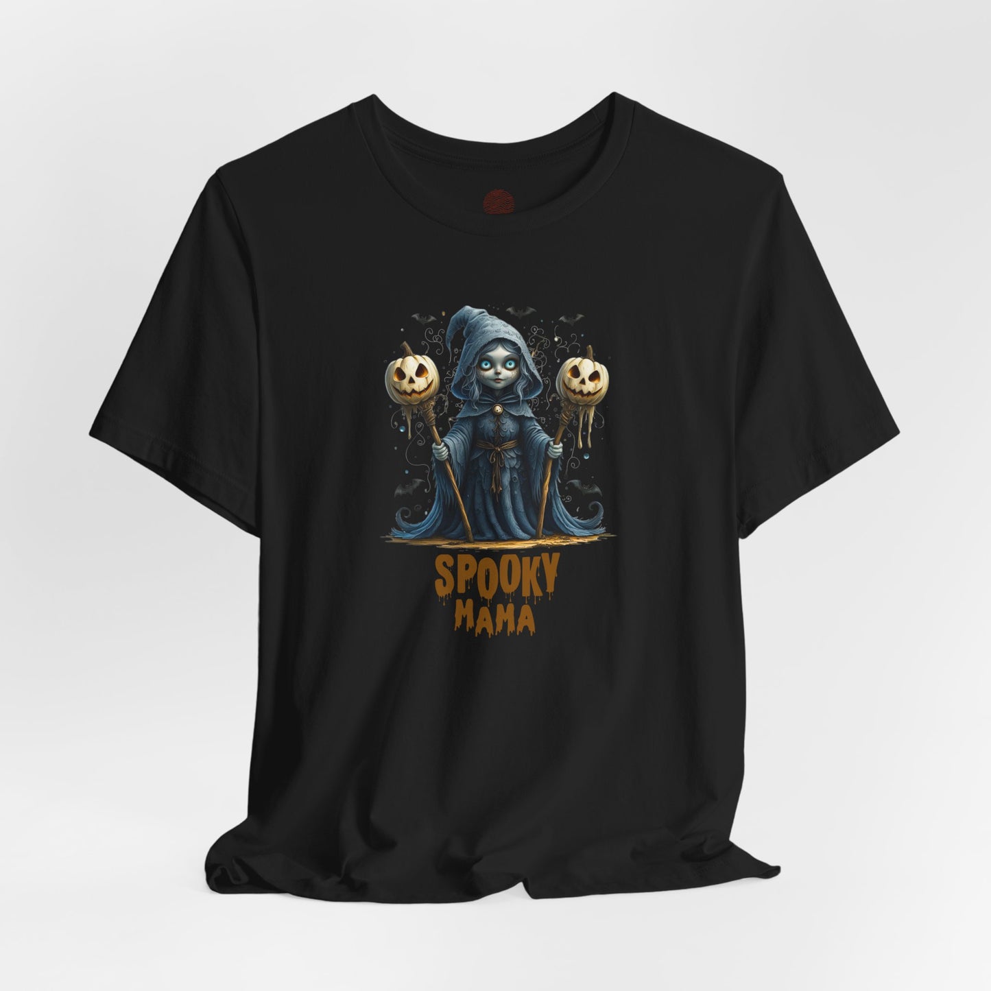 Spooky Mama Halloween Shirt – Gothic Witch Pumpkin Graphic Tee – Bella Canvas 3001 – Cute Halloween T-Shirt for Women