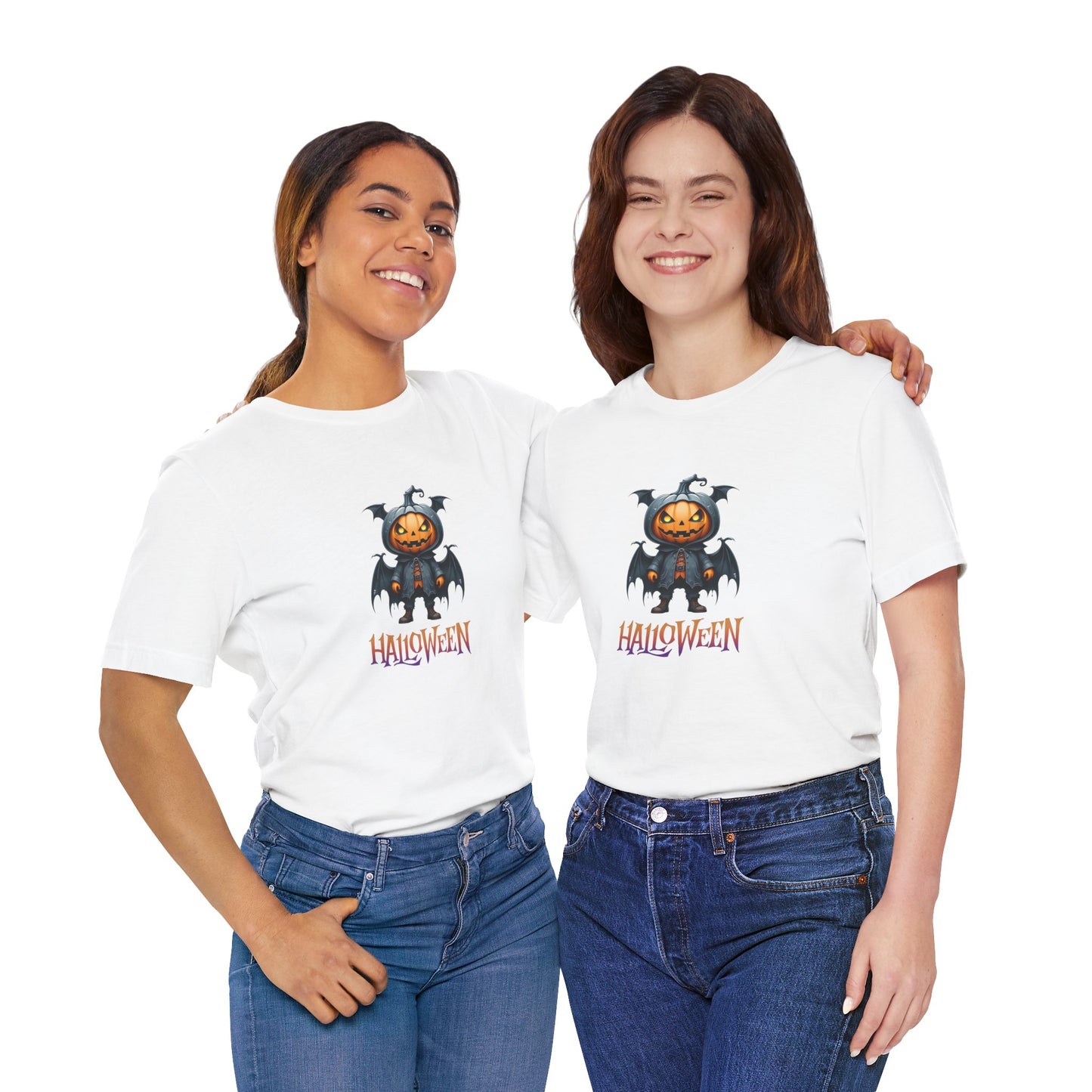 Halloween Pumpkin Bat Shirt – Spooky Jack O’Lantern Graphic Tee – Bella Canvas 3001 – Unisex Halloween T-Shirt for Women Men