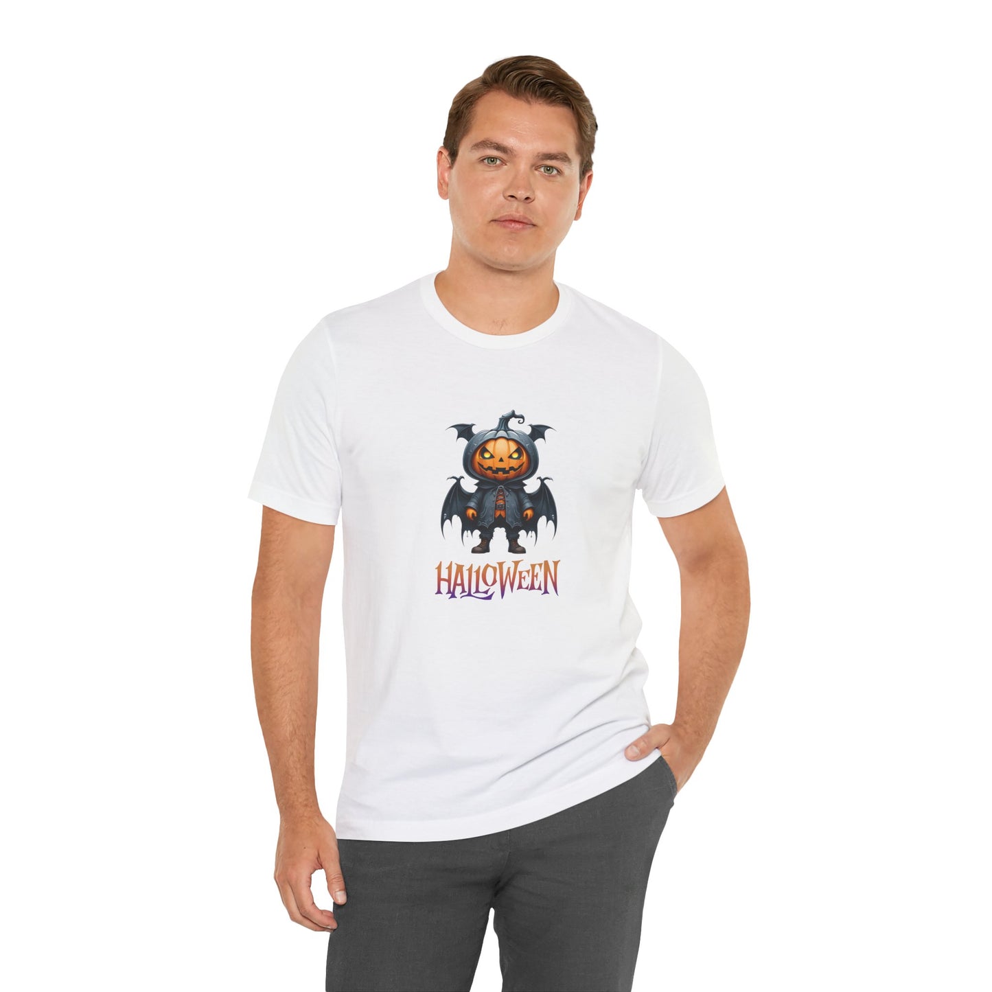 Halloween Pumpkin Bat Shirt – Spooky Jack O’Lantern Graphic Tee – Bella Canvas 3001 – Unisex Halloween T-Shirt for Women Men