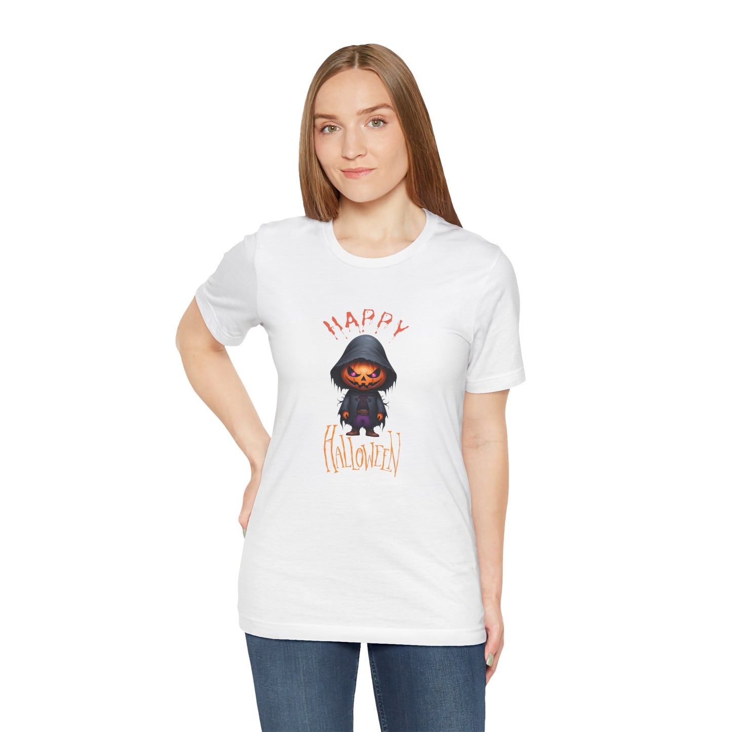 Happy Halloween Pumpkin Head Shirt – Spooky Jack O’Lantern Graphic Tee – Bella Canvas 3001 Unisex T-Shirt
