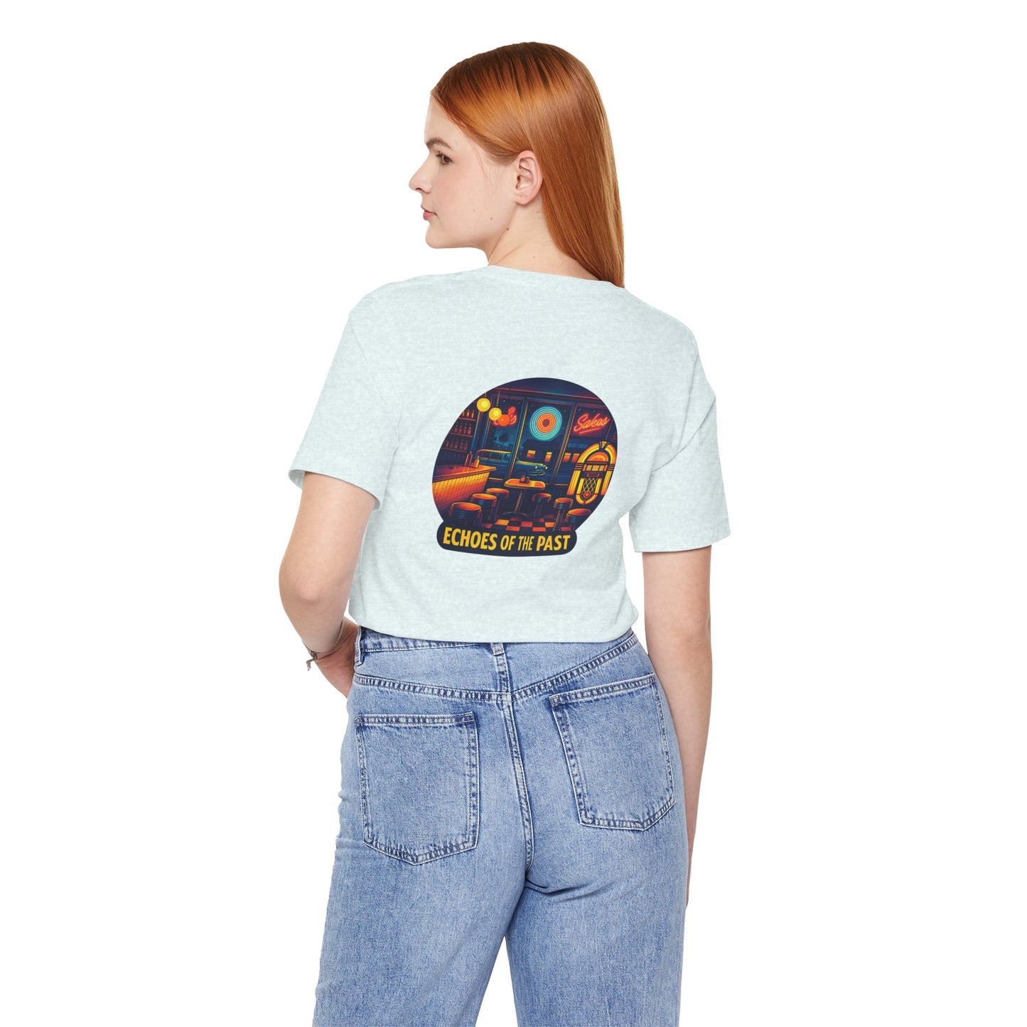 Echoes of the Past Retro Diner T-Shirt – Bella Canvas 3001 Unisex Vintage 80s Jukebox Neon Graphic Tee