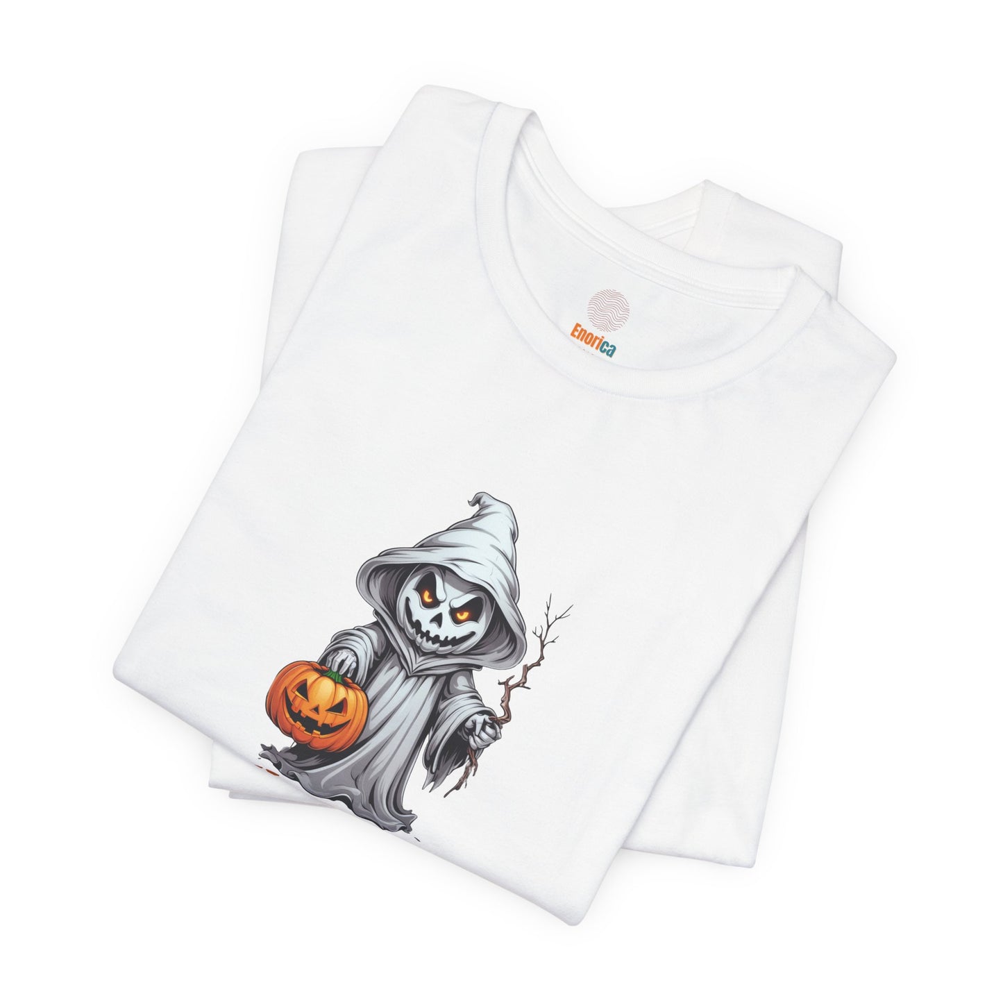 Halloween Ghost Shirt – Scary Pumpkin Graphic Tee – Bella Canvas 3001 – Spooky Unisex Halloween T-Shirt for Women Men