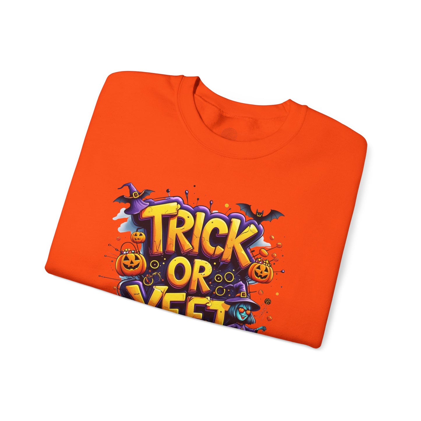 Trick or Yeet Unisex Heavy Blend Crewneck Sweatshirt – Funny Witch & Pumpkin Halloween Pullover