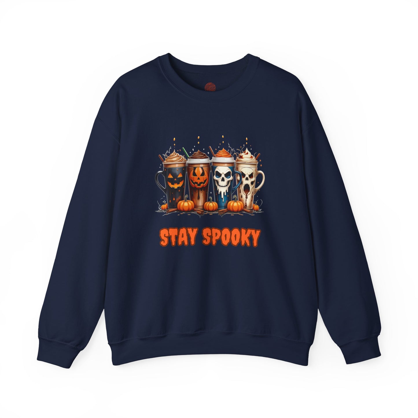 Stay Spooky Halloween Coffee Cups Sweatshirt – Unisex Gildan Heavy Blend Crewneck Pullover