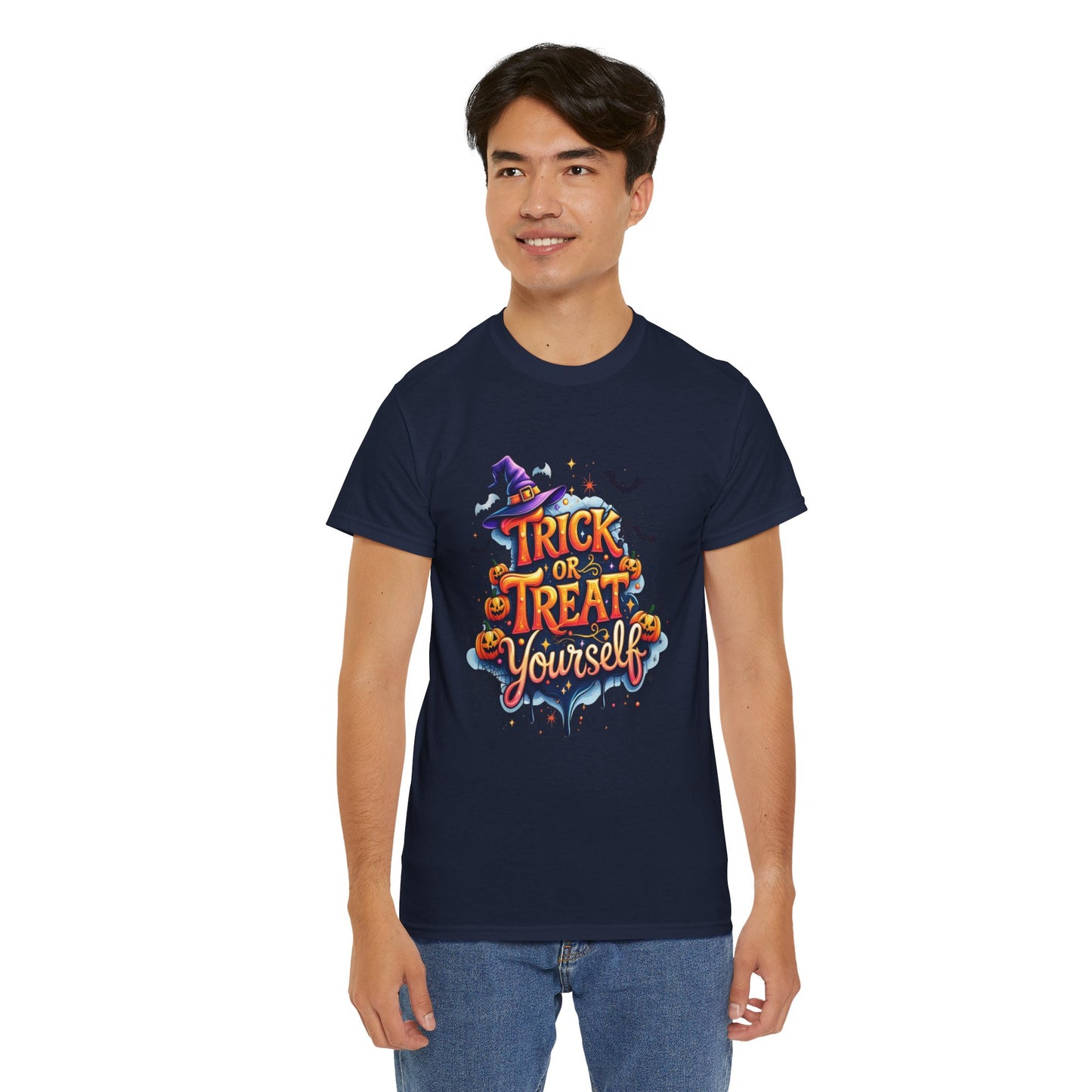 Trick or Treat Yourself Halloween Shirt | Funny Witch Pumpkin Graphic Tee | Spooky Unisex Costume T-Shirt | Cute Halloween Party Top