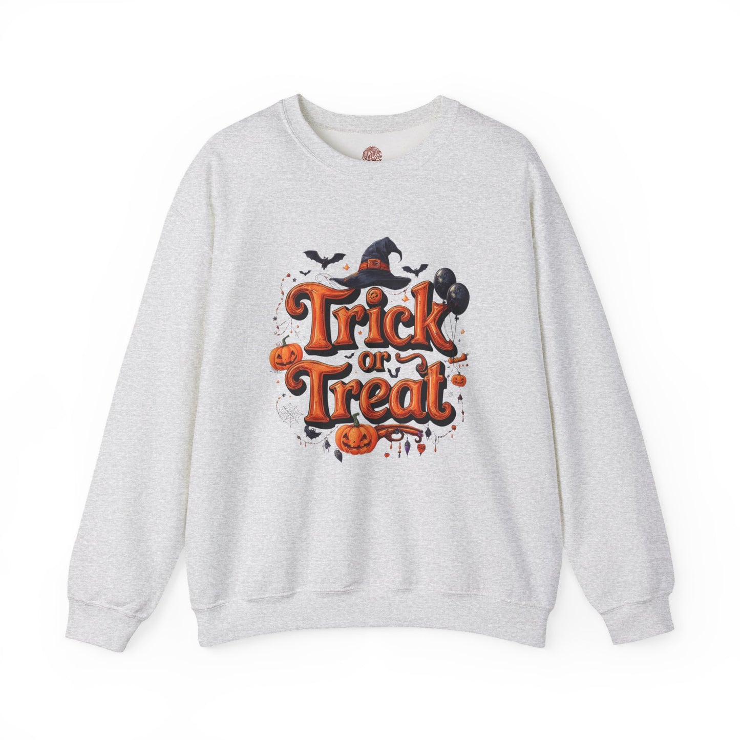 Halloween “Trick or Treat” Graphic Sweatshirt – Cozy Cotton Blend, Spooky Pumpkin & Witch Hat Design
