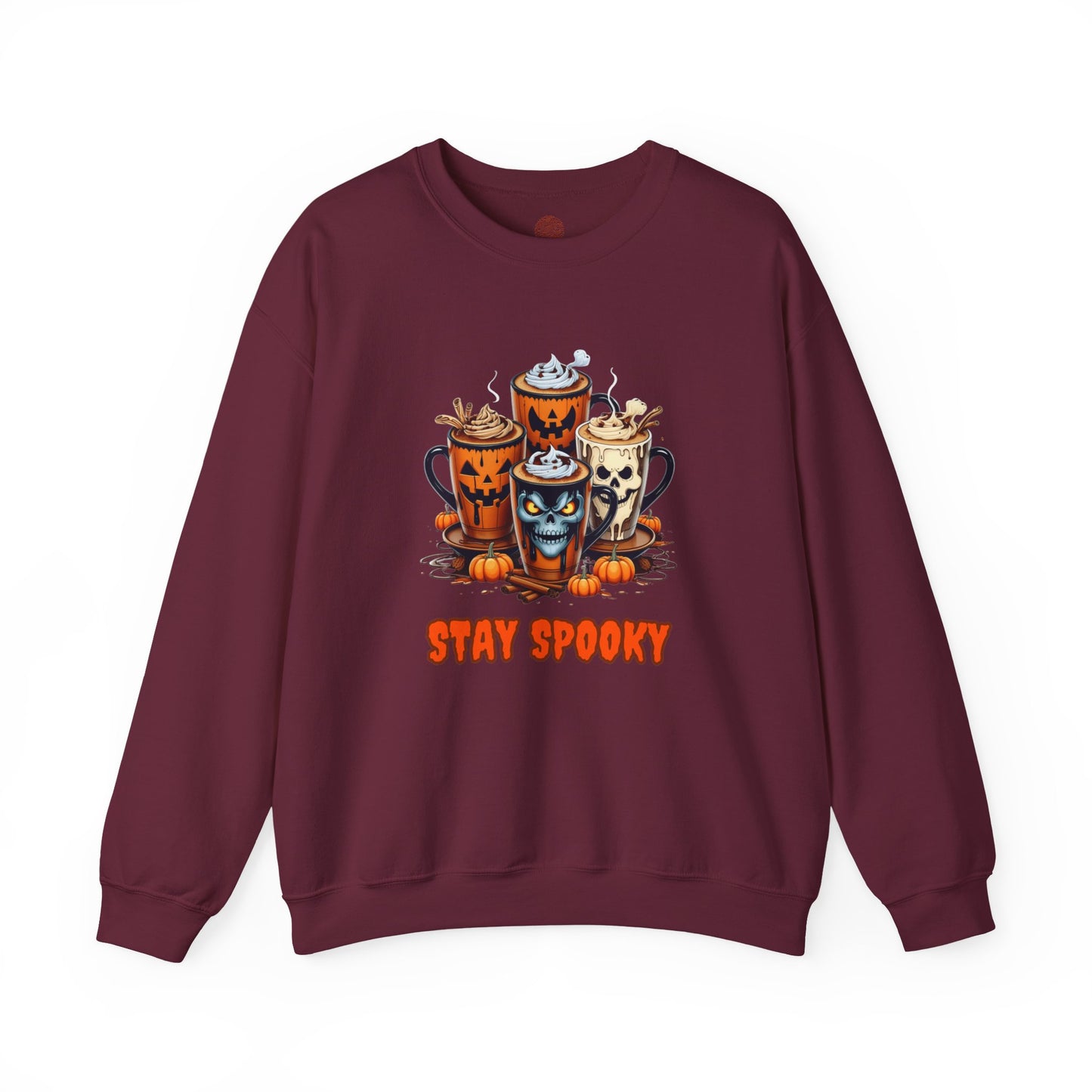 "Stay Spooky Halloween Coffee Cup Sweatshirt – Cozy Gildan Crewneck for Fall & Pumpkin Lovers"