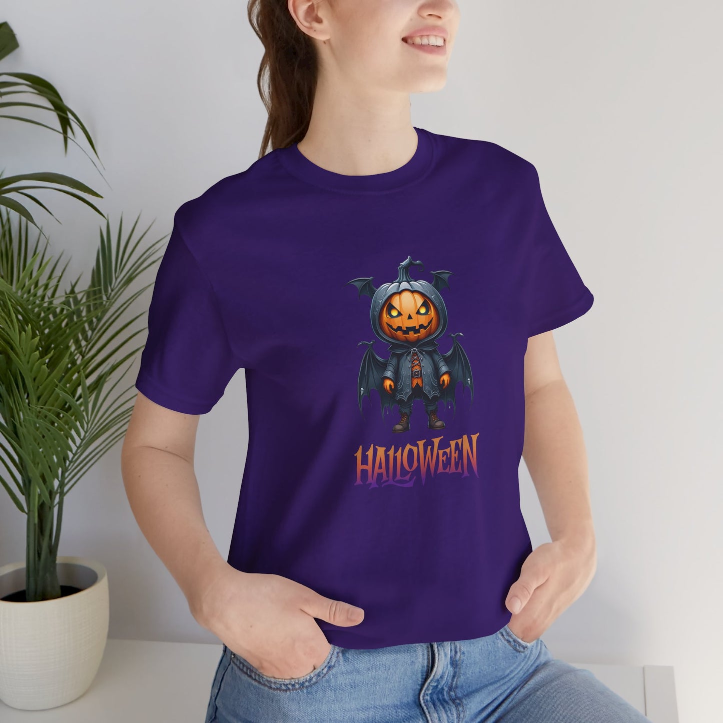Halloween Pumpkin Bat Shirt – Spooky Jack O’Lantern Graphic Tee – Bella Canvas 3001 – Unisex Halloween T-Shirt for Women Men