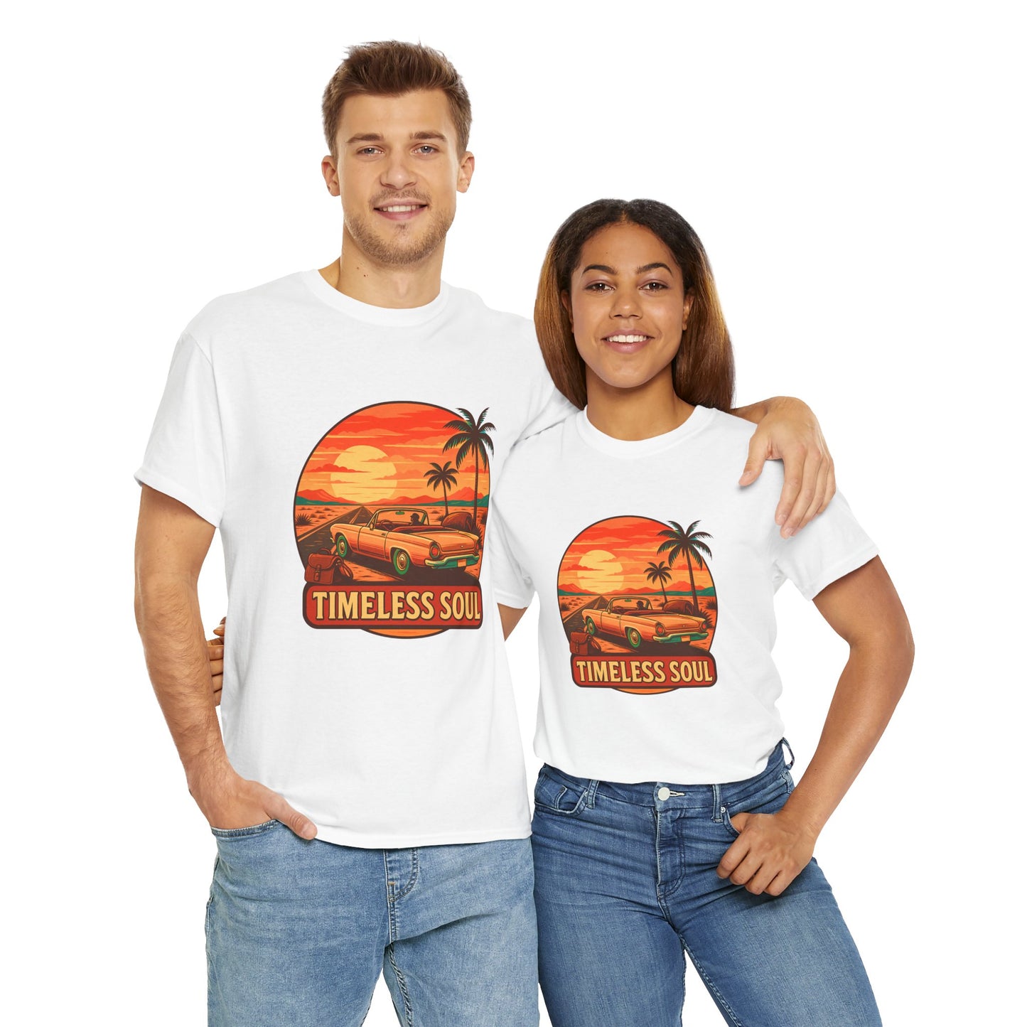 Timeless Soul Road Trip T-Shirt, Retro Sunset Unisex Tee, Vintage Palm Tree Graphic Shirt