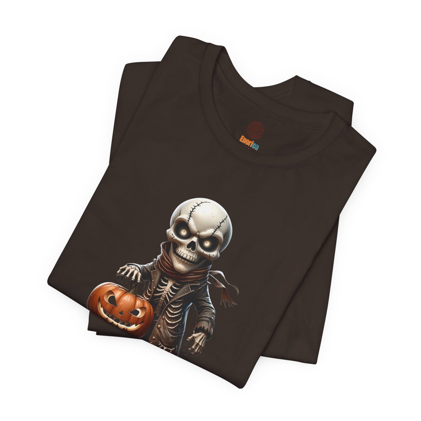 Halloween Skeleton Shirt – Spooky Pumpkin Graphic Tee – Bella Canvas 3001 – Unisex Gothic Horror Costume T-Shirt