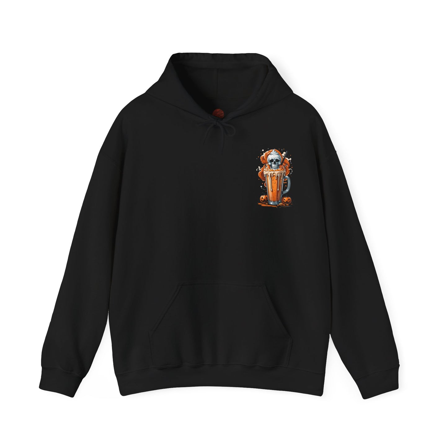 Halloween Skull Pumpkin Latte Hoodie – Spooky Fall Coffee Graphic Sweatshirt – Gildan 18500 Unisex Cozy Autumn Hoodie