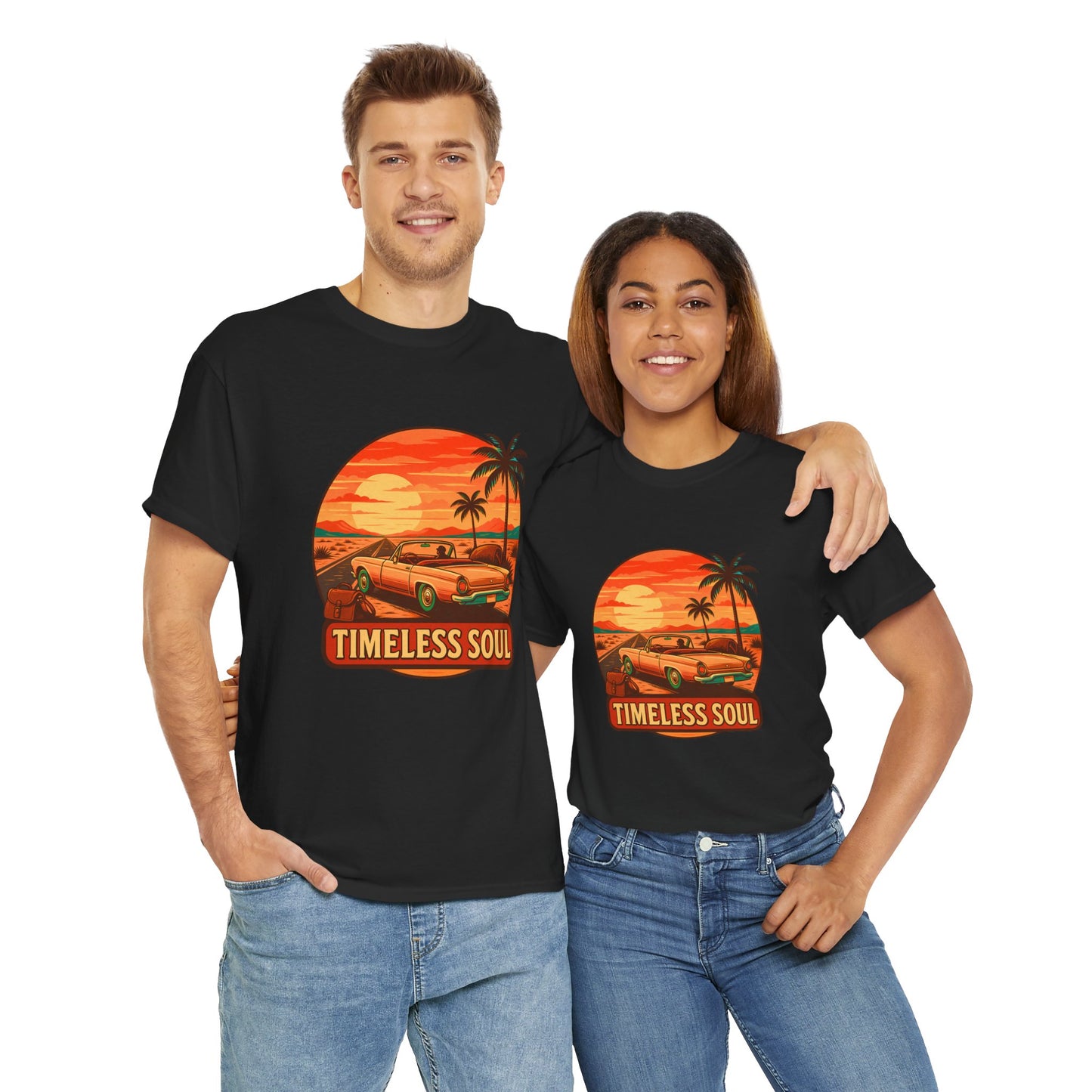 Timeless Soul Road Trip T-Shirt, Retro Sunset Unisex Tee, Vintage Palm Tree Graphic Shirt