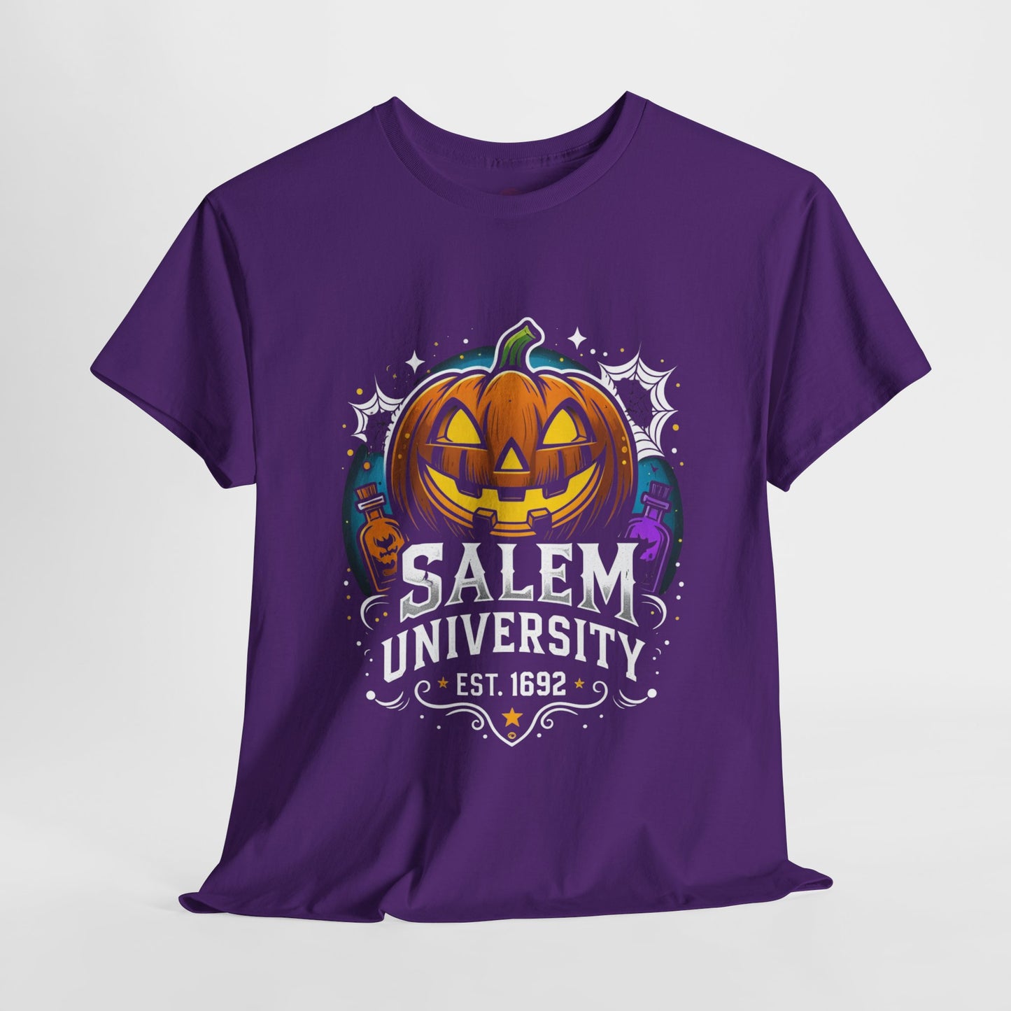 Salem University Halloween Shirt | Funny Witch Pumpkin Graphic Tee | Spooky Witchcraft Unisex T-Shirt | Vintage Halloween Party Top