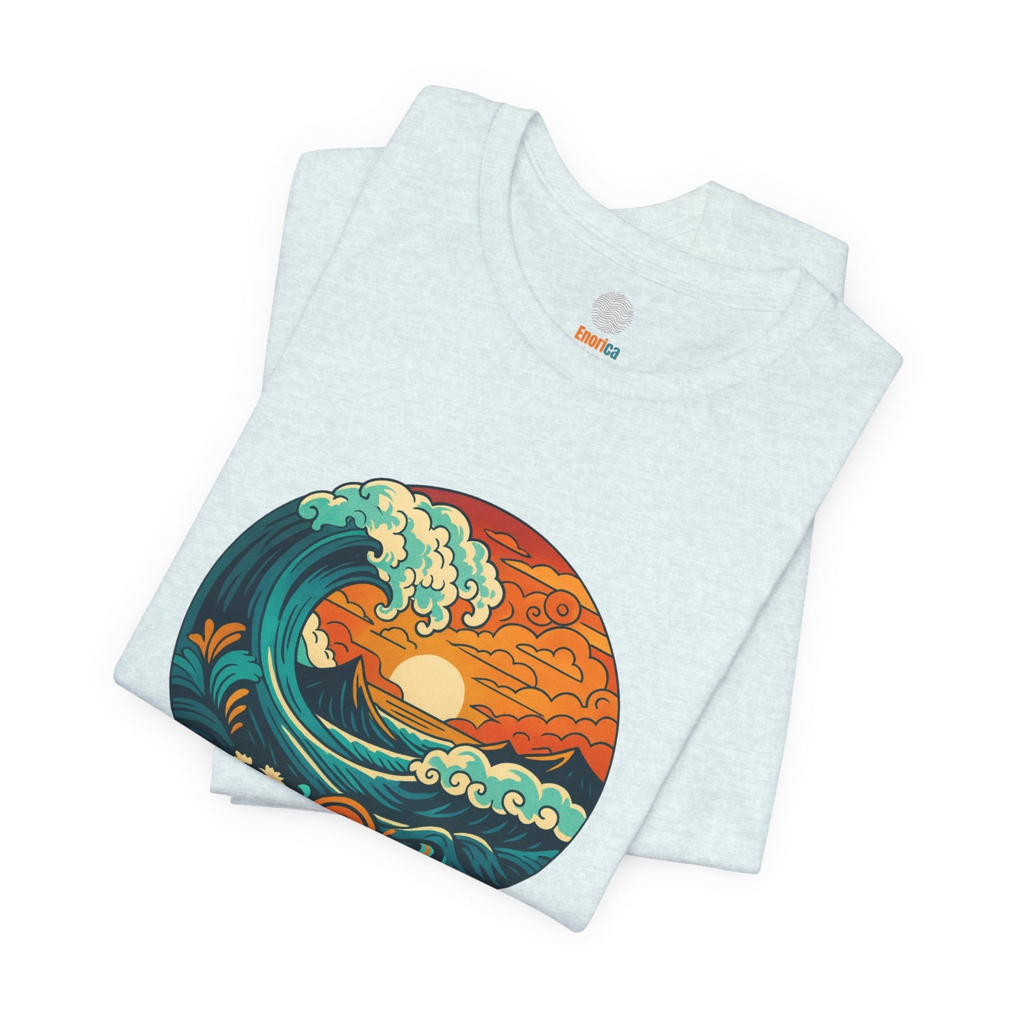 Retro Ocean Wave Sunset T-Shirt, Inspirational Typography Tee, Unisex Graphic Top, Gift for Men & Women, Live Bright Think Deep Shirt