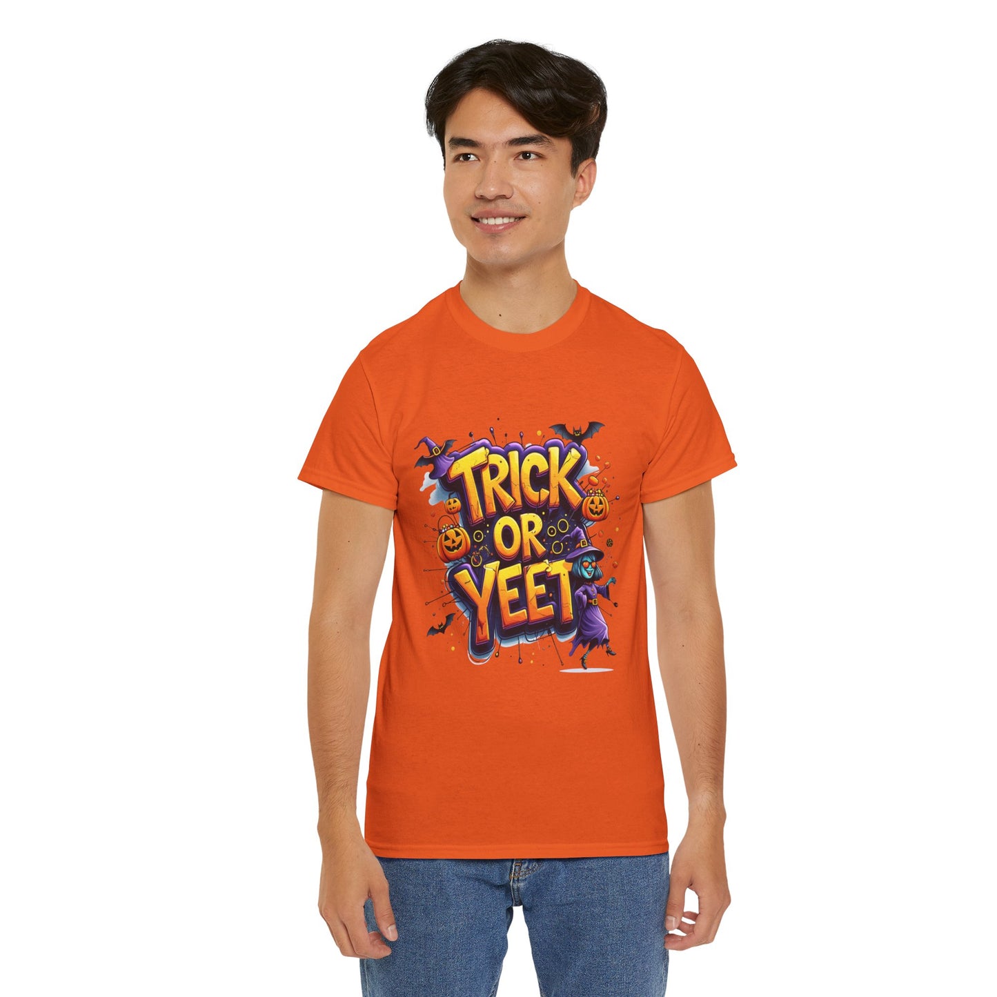 Trick or Yeet Halloween Shirt | Funny Witch Pumpkin Graphic Tee | Spooky Unisex Costume T-Shirt | Trendy Halloween Party Top
