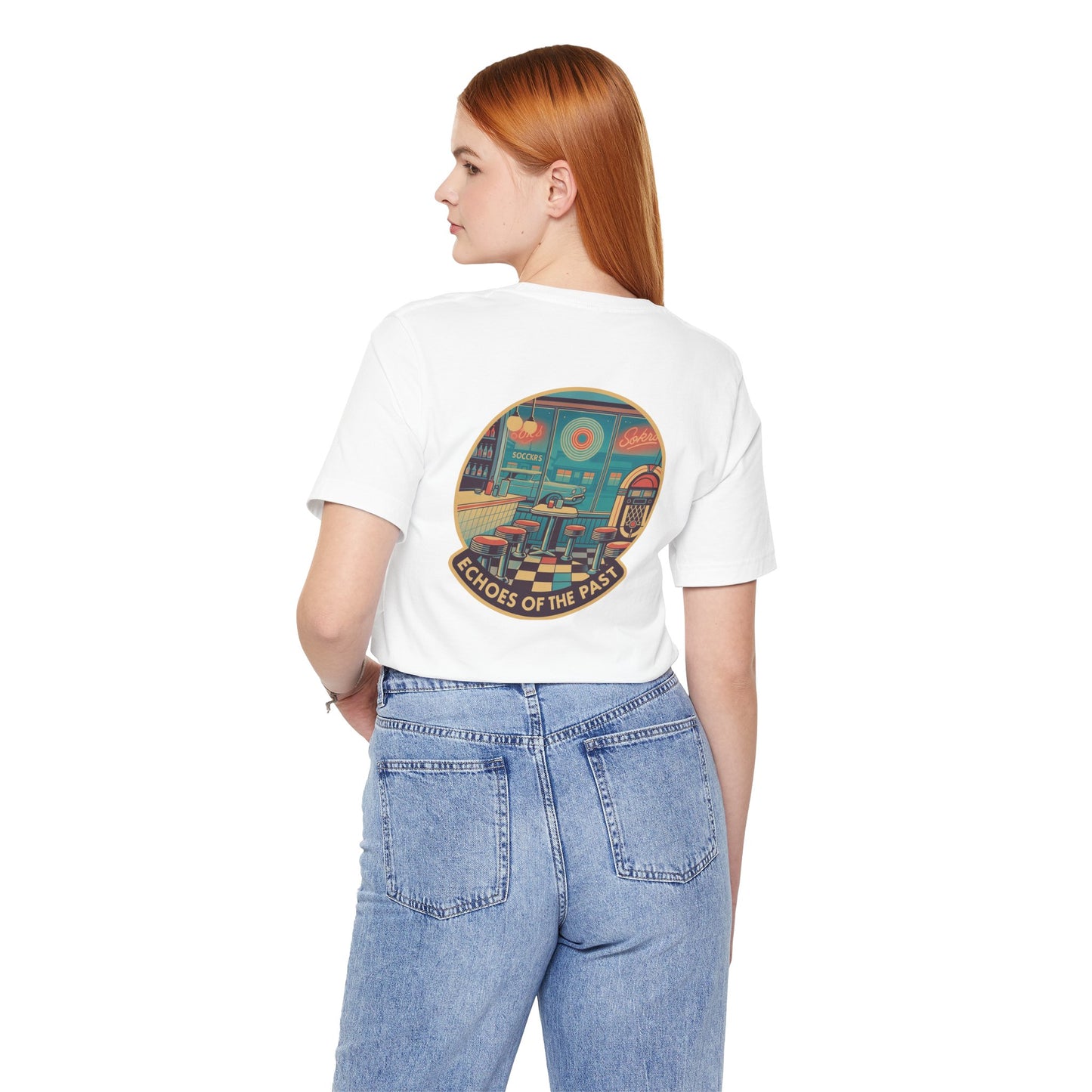 Echoes of the Past Retro Diner T-Shirt – Bella Canvas 3001 Unisex Vintage 80s Jukebox Neon Graphic Tee