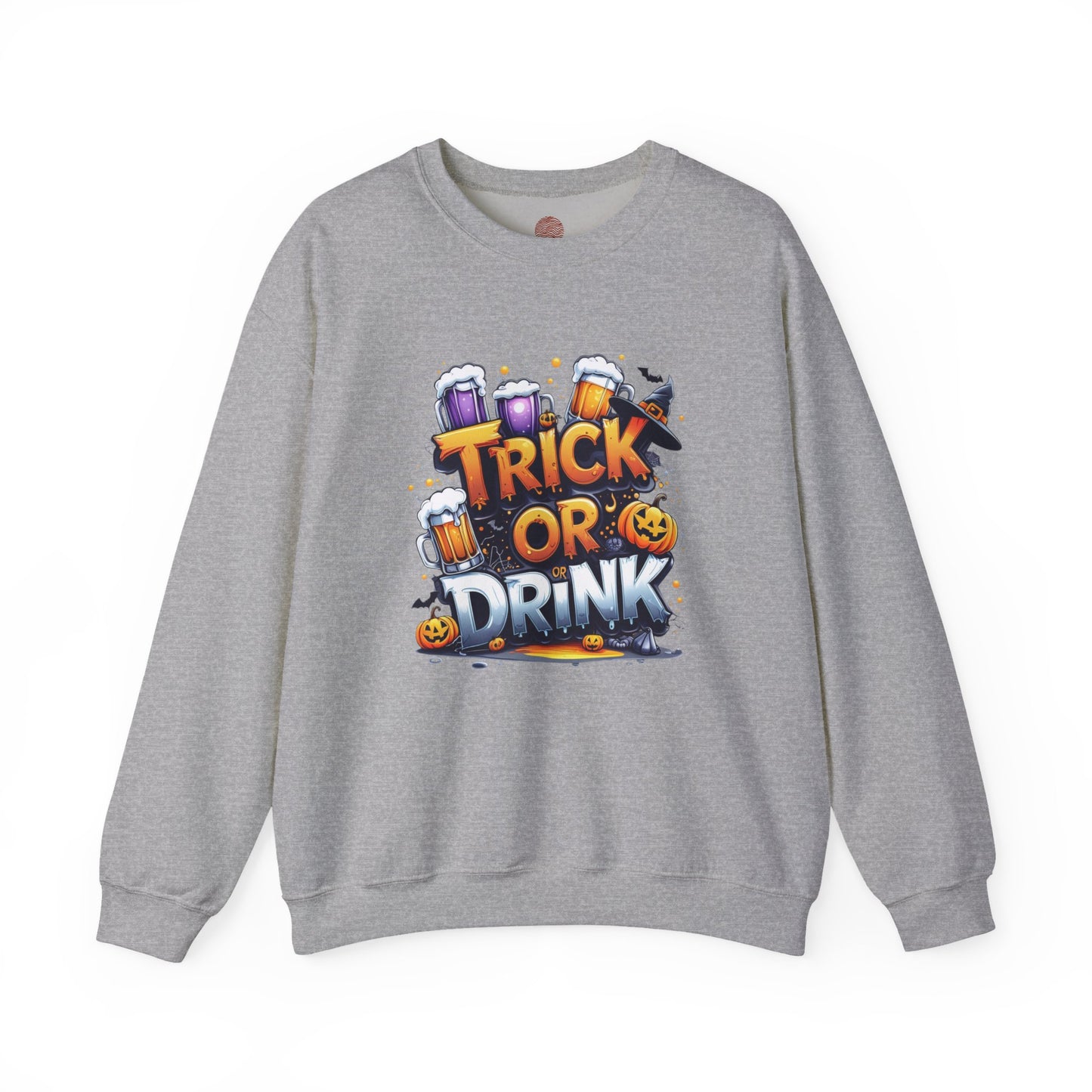 "Trick or Drink Halloween Sweatshirt – Unisex Cozy Crewneck, Spooky Season Fall Outfit, Funny Party Gift"
