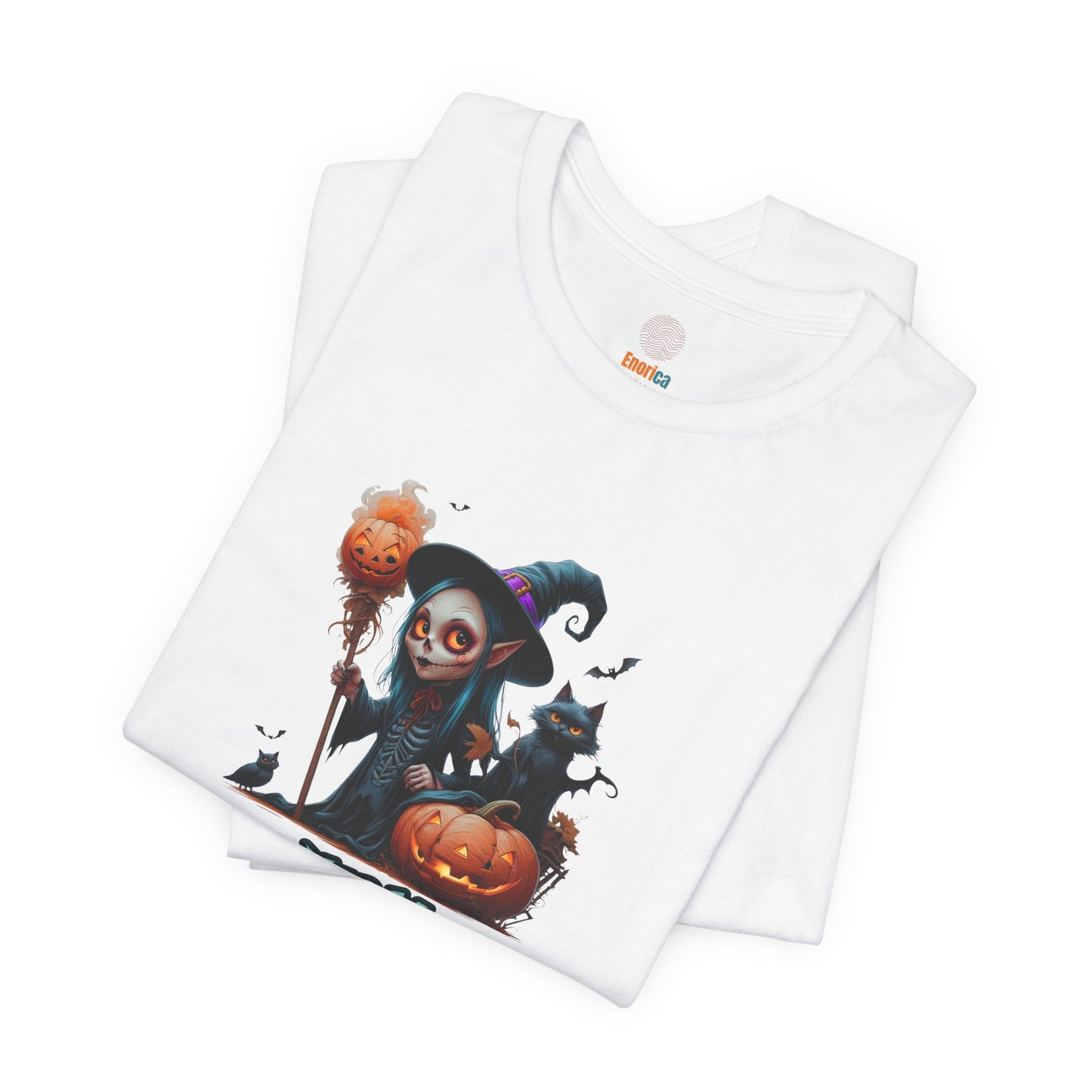 Happy Halloween Witch Shirt – Spooky Pumpkin Cat Graphic Tee – Bella Canvas 3001 – Unisex Halloween T-Shirt for Women Men