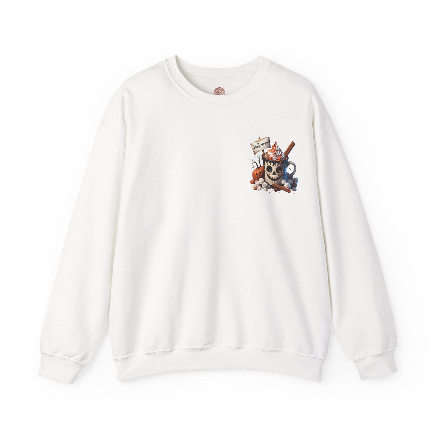 Halloween Skull Coffee Sweatshirt – Spooky Pumpkin Latte Fall Sweater – Cozy Autumn Skull Cup Pullover-Gildan 18000