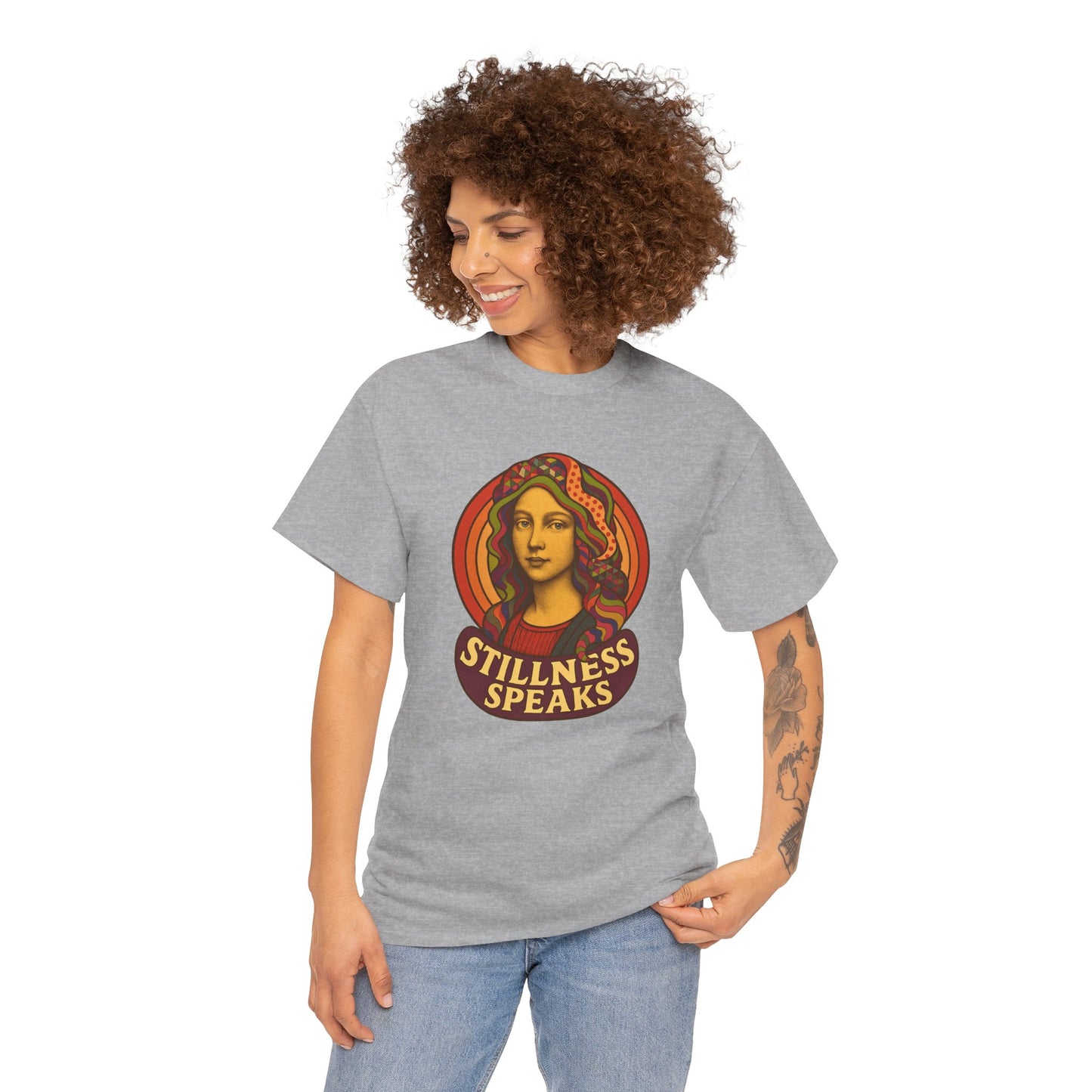 Stillness Speaks T-Shirt, Psychedelic Retro 70s Graphic Tee, Spiritual Mystic Woman Shirt, Boho Trippy Aesthetic Top, Inner Peace Gift,