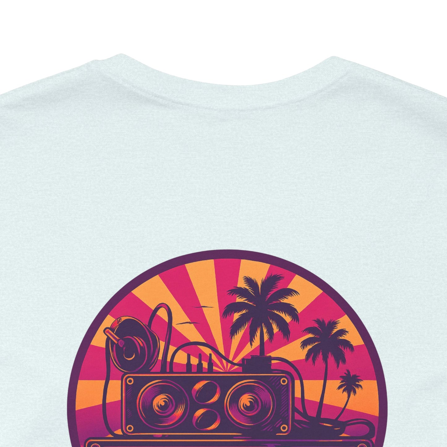 Echoes of the Past Retro Sunset T-Shirt – Bella Canvas 3001 Unisex 80s Vaporwave Graphic Tee, Vintage Music Lover Shirt