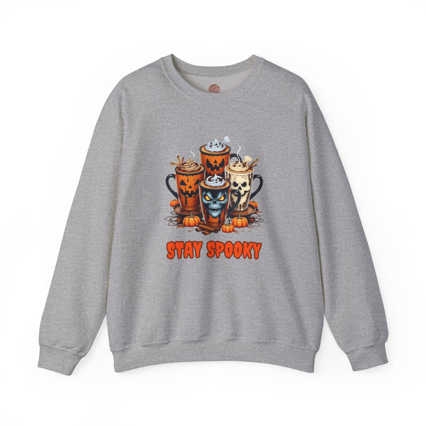 "Stay Spooky Halloween Coffee Cup Sweatshirt – Cozy Gildan Crewneck for Fall & Pumpkin Lovers"