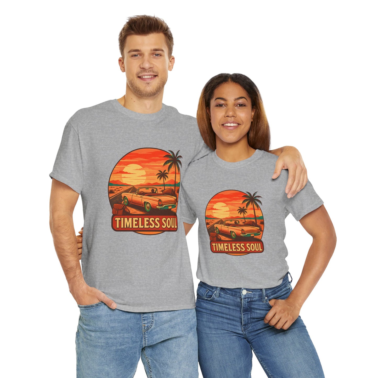 Timeless Soul Road Trip T-Shirt, Retro Sunset Unisex Tee, Vintage Palm Tree Graphic Shirt