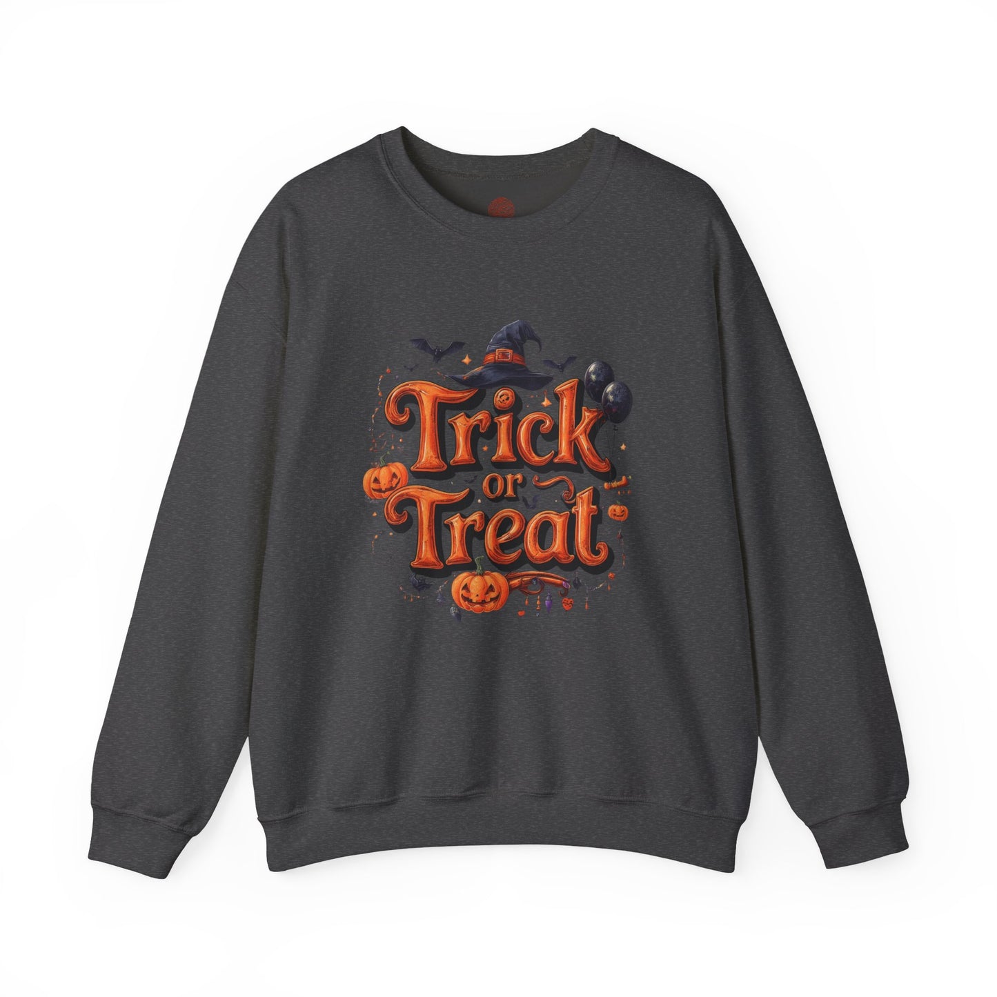 Halloween “Trick or Treat” Graphic Sweatshirt – Cozy Cotton Blend, Spooky Pumpkin & Witch Hat Design