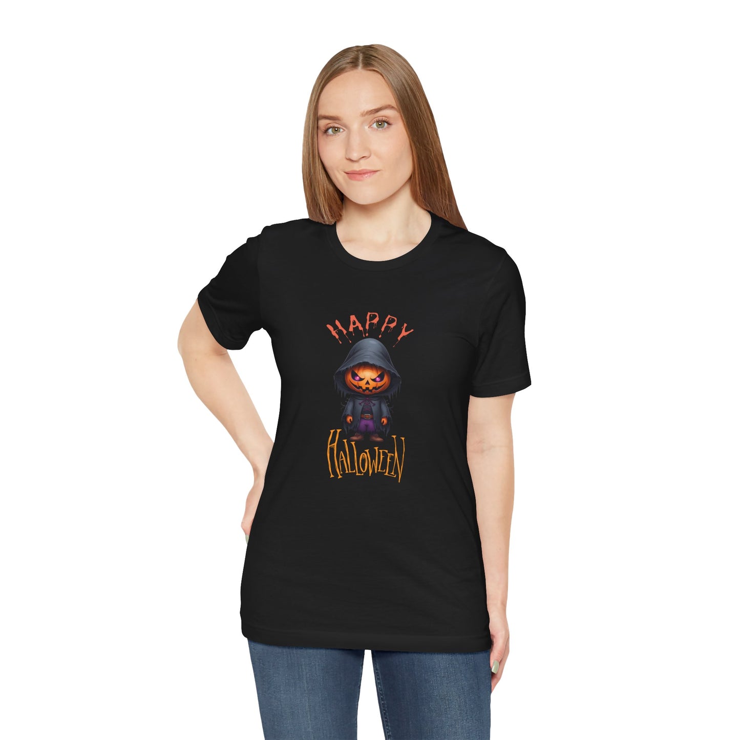 Happy Halloween Pumpkin Head Shirt – Spooky Jack O’Lantern Graphic Tee – Bella Canvas 3001 Unisex T-Shirt