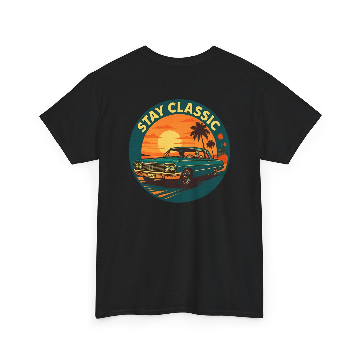 Stay Classic Car T-Shirt | Retro Lowrider Sunset Graphic Tee | Gildan 5000