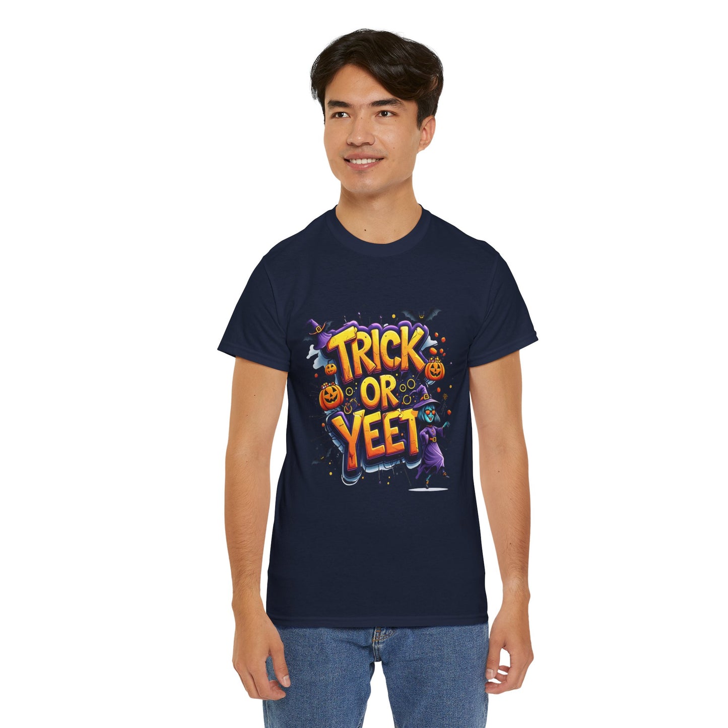 Trick or Yeet Halloween Shirt | Funny Witch Pumpkin Graphic Tee | Spooky Unisex Costume T-Shirt | Trendy Halloween Party Top